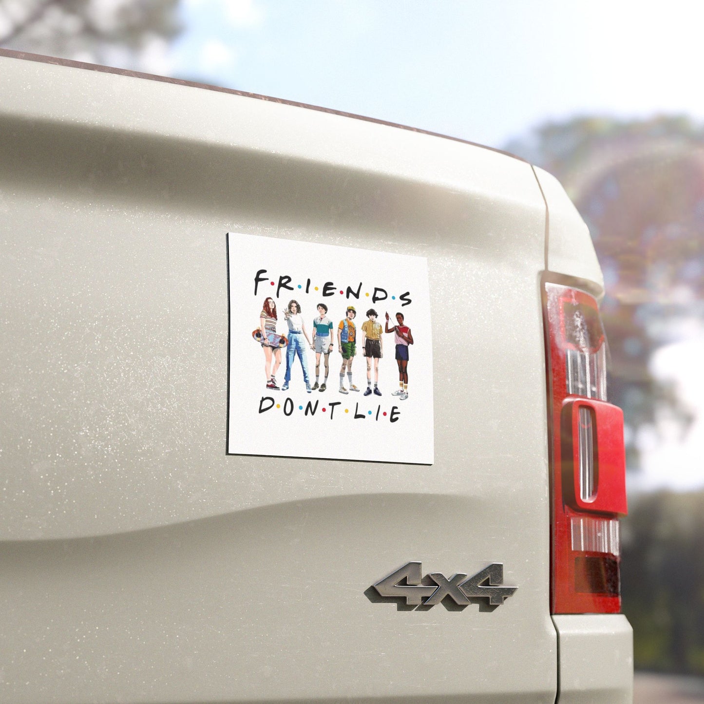 ‘Friends Don't Lie’ Square Car Magnet — Stranger Things Eleven Squad Design