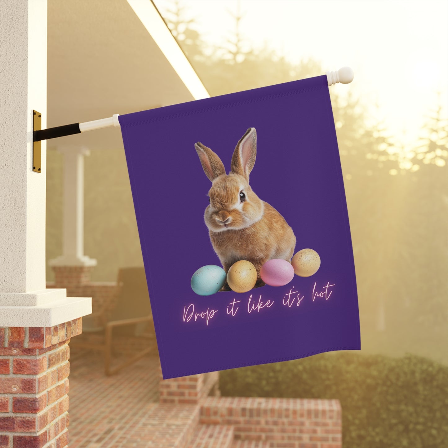 “Drop it like it’s hot” Easter Bunny Spring Garden & House Banner Flag