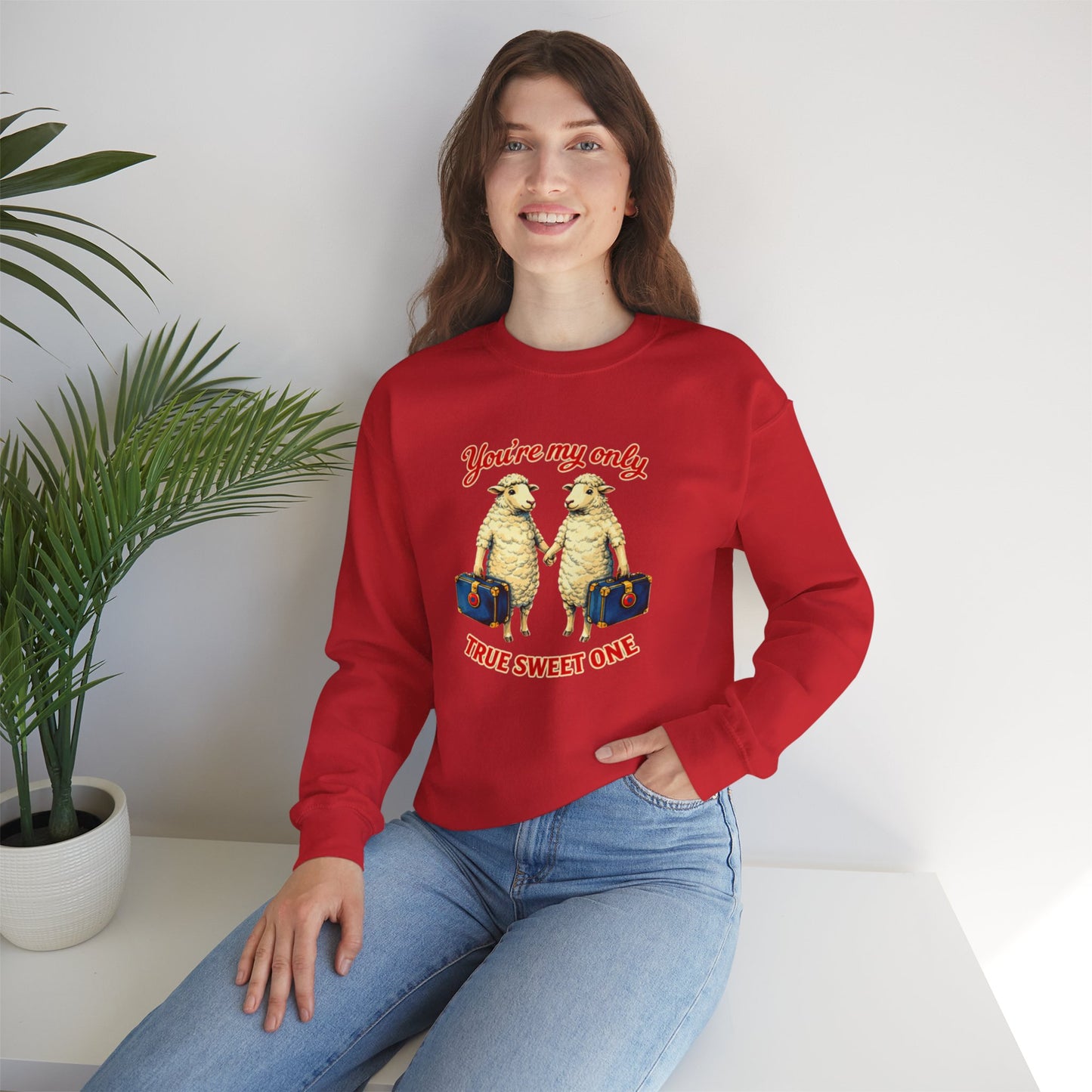 Crewneck Sweatshirt — “You’re My Only True Sweet One” Vintage Sheep Couples Design