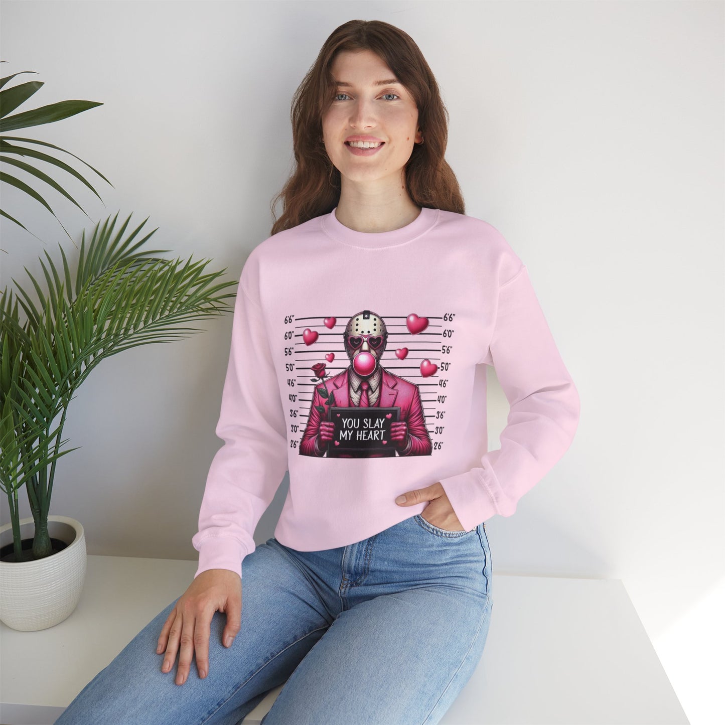 Jason Mask Mugshot Sweatshirt — "You Slay My Heart" Horror Valentine Crewneck