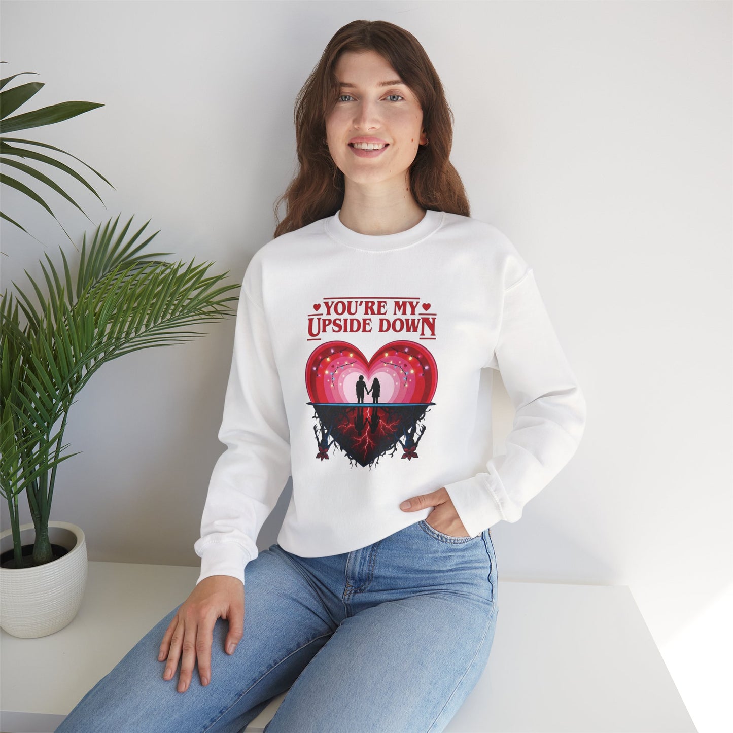 "You’re My Upside Down" Romantic Heart Design Crewneck Sweatshirt