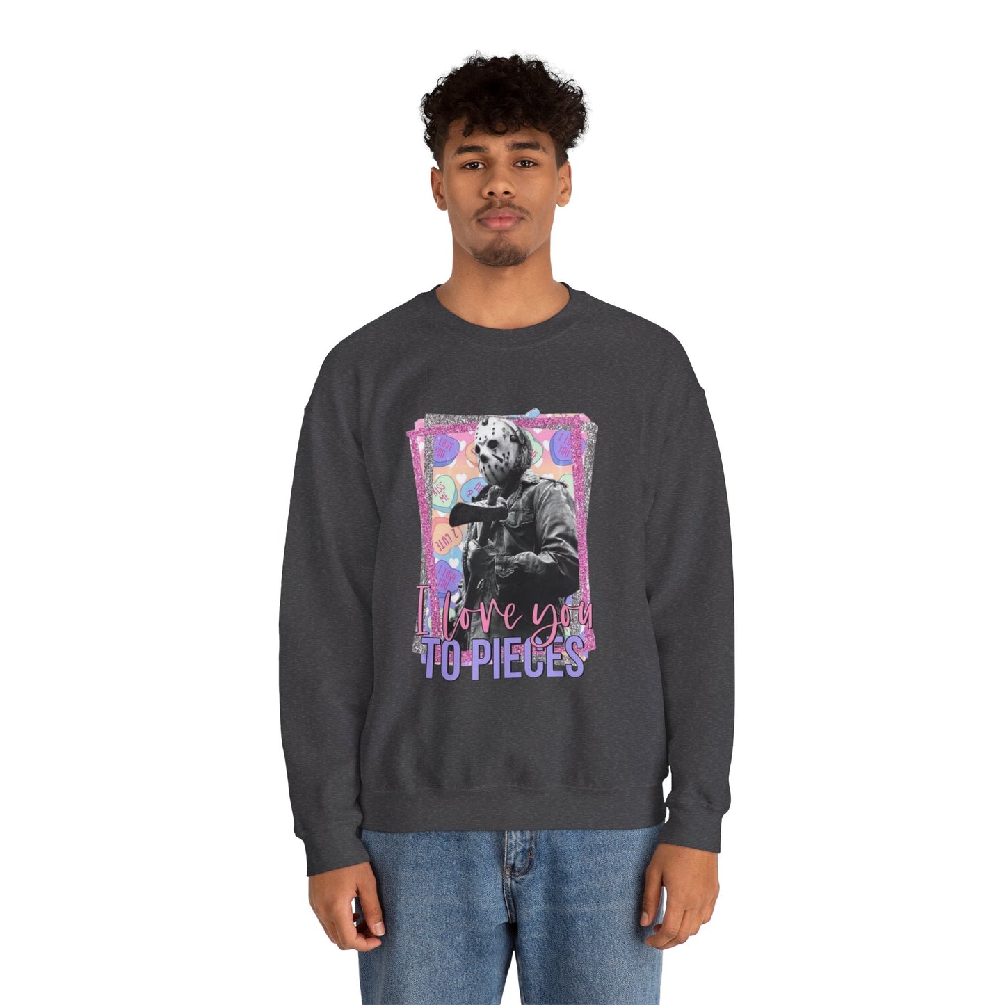 Crewneck Sweatshirt — "Love You to Pieces" Retro Horror Graphic