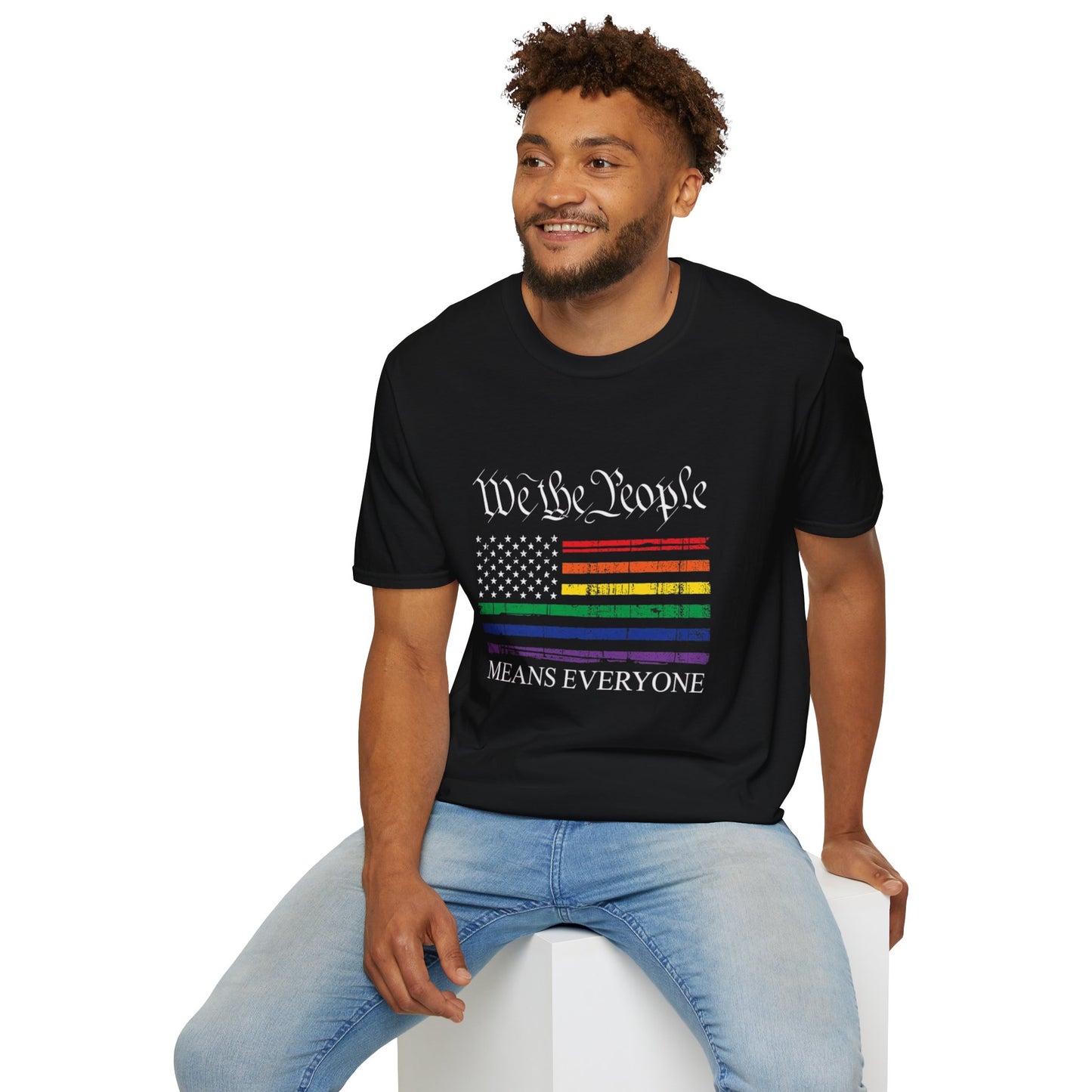 “We The People Means Everyone” Distressed T-Shirt — Rainbow Equality Pride Tee