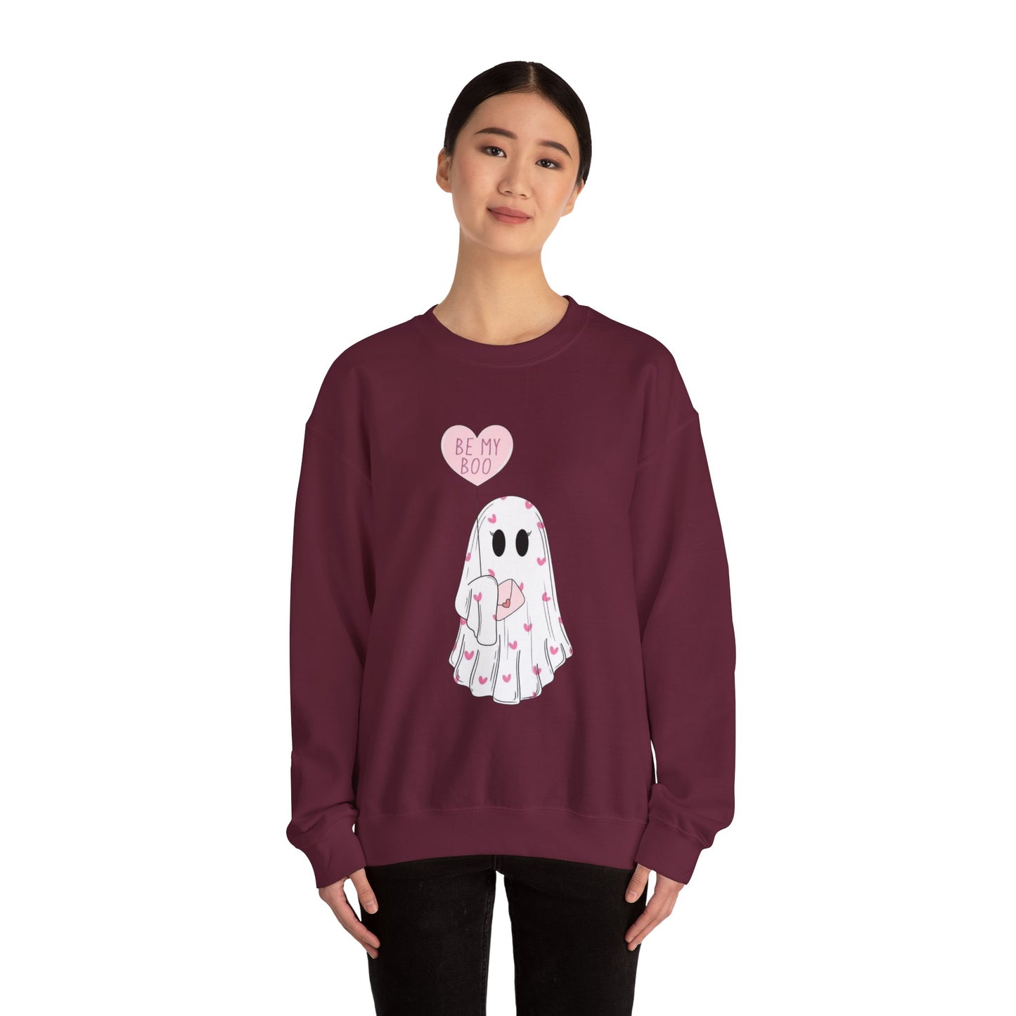 Valentine Ghost Sweatshirt – "Be My Boo" Cute Heart Ghost Crewneck