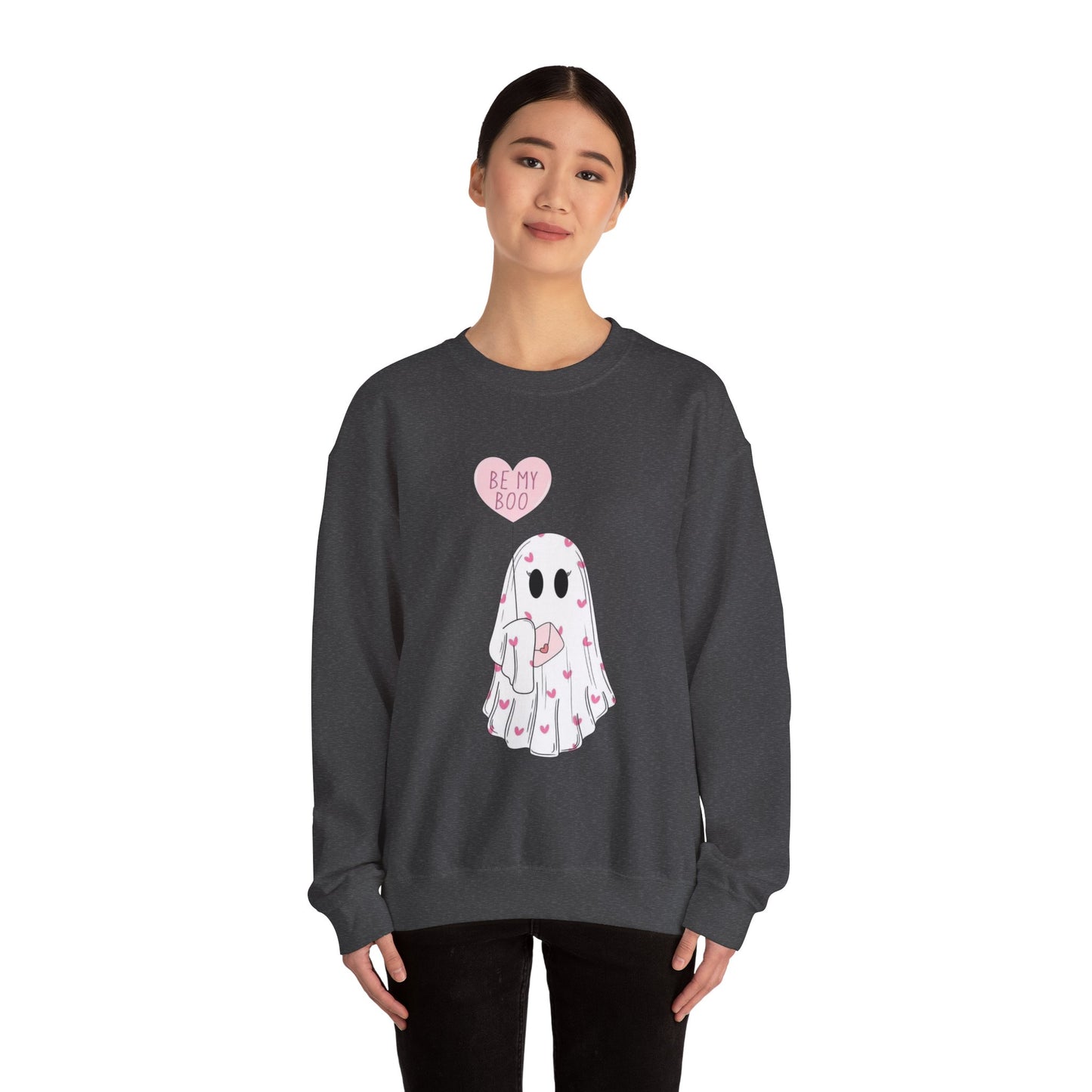 Valentine Ghost Sweatshirt – "Be My Boo" Cute Heart Ghost Crewneck