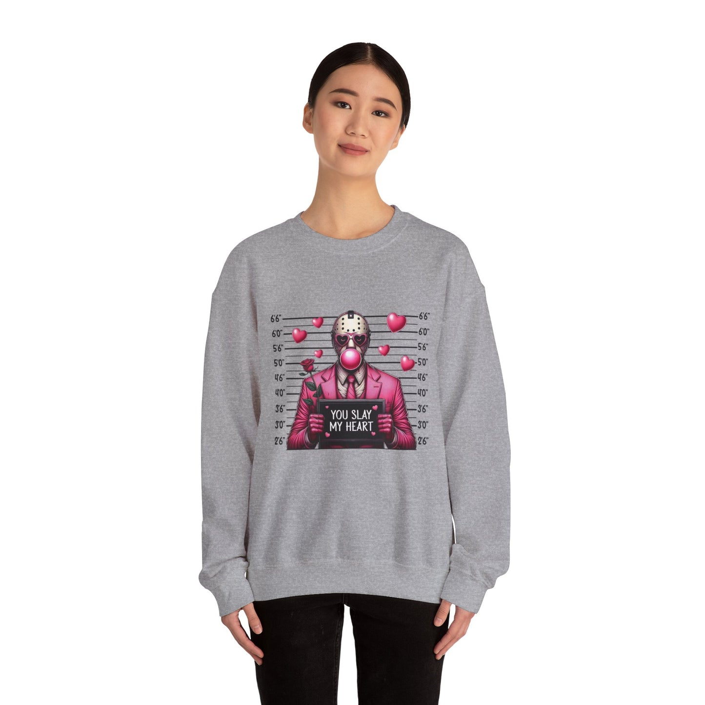 Jason Mask Mugshot Sweatshirt — "You Slay My Heart" Horror Valentine Crewneck