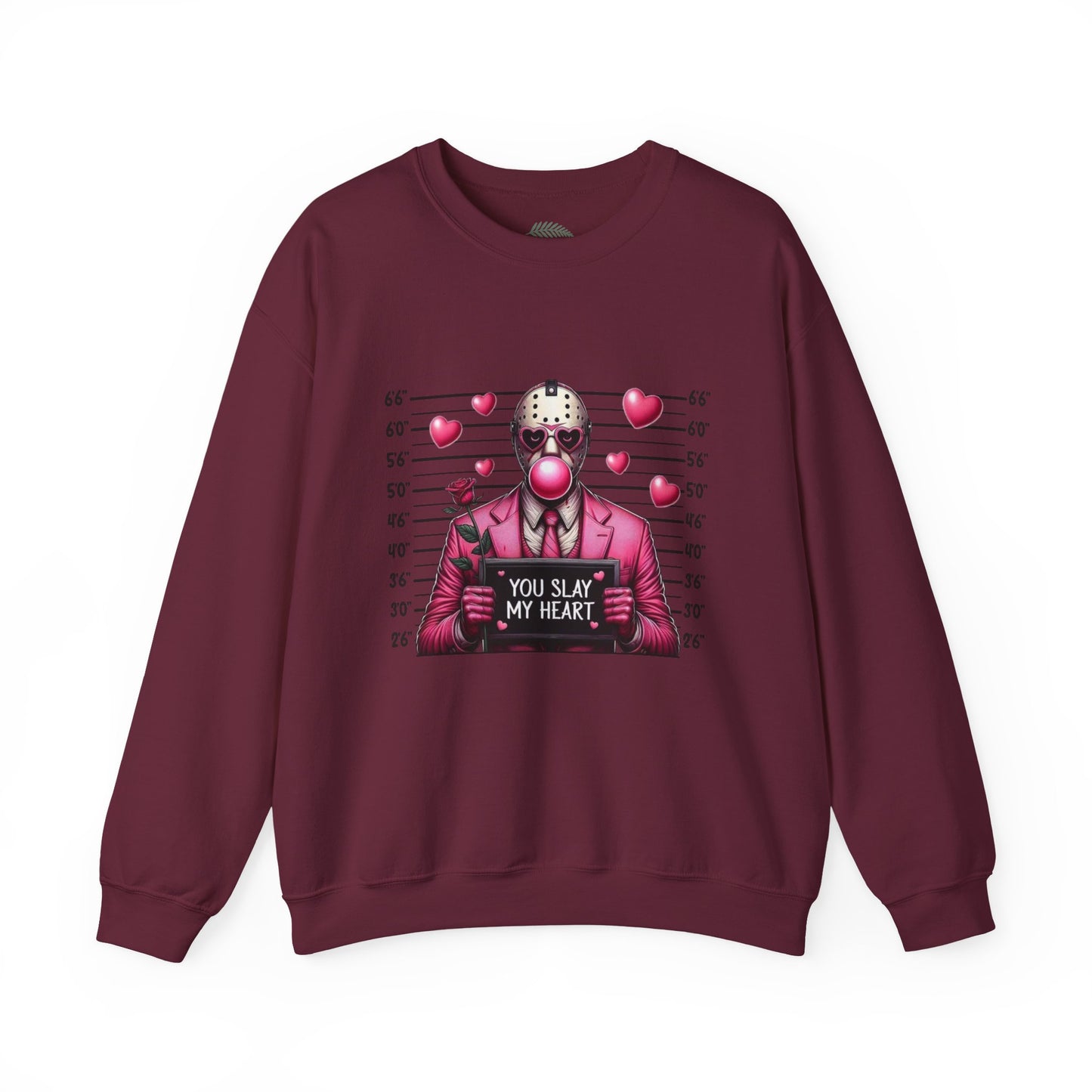 Jason Mask Mugshot Sweatshirt — "You Slay My Heart" Horror Valentine Crewneck
