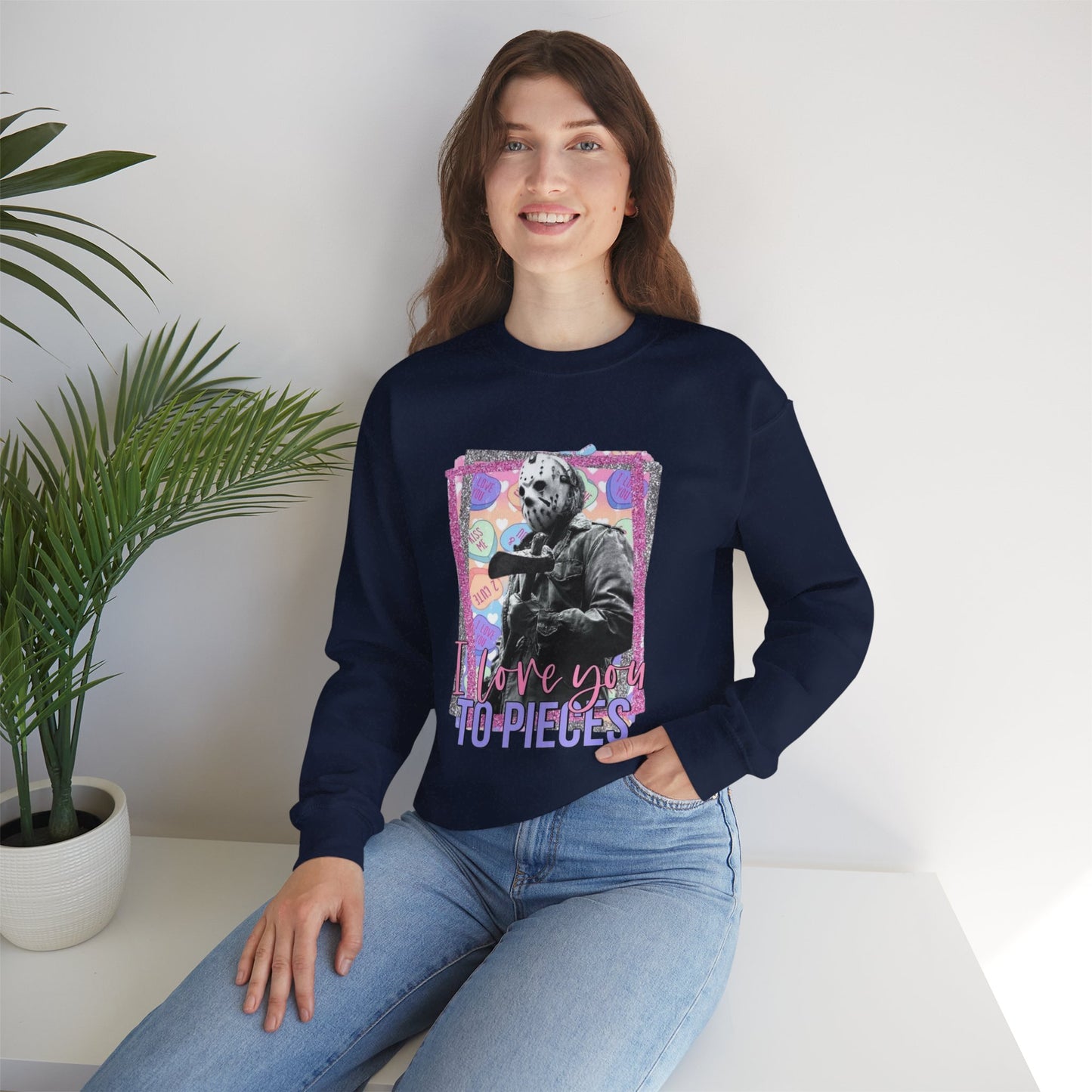 Crewneck Sweatshirt — "Love You to Pieces" Retro Horror Graphic