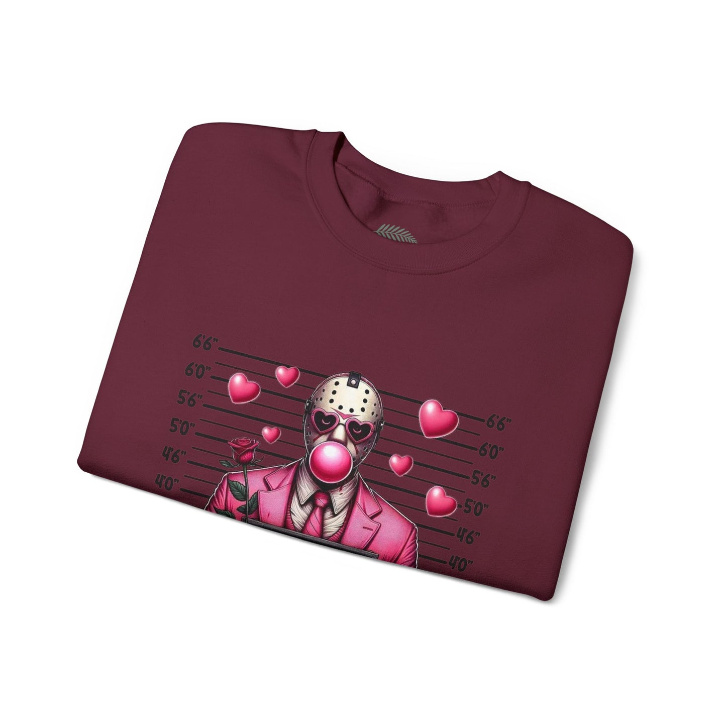 Jason Mask Mugshot Sweatshirt — "You Slay My Heart" Horror Valentine Crewneck