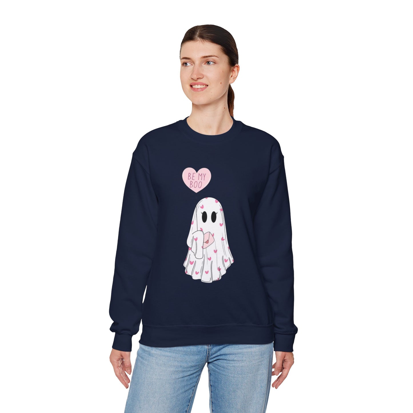 Valentine Ghost Sweatshirt – "Be My Boo" Cute Heart Ghost Crewneck