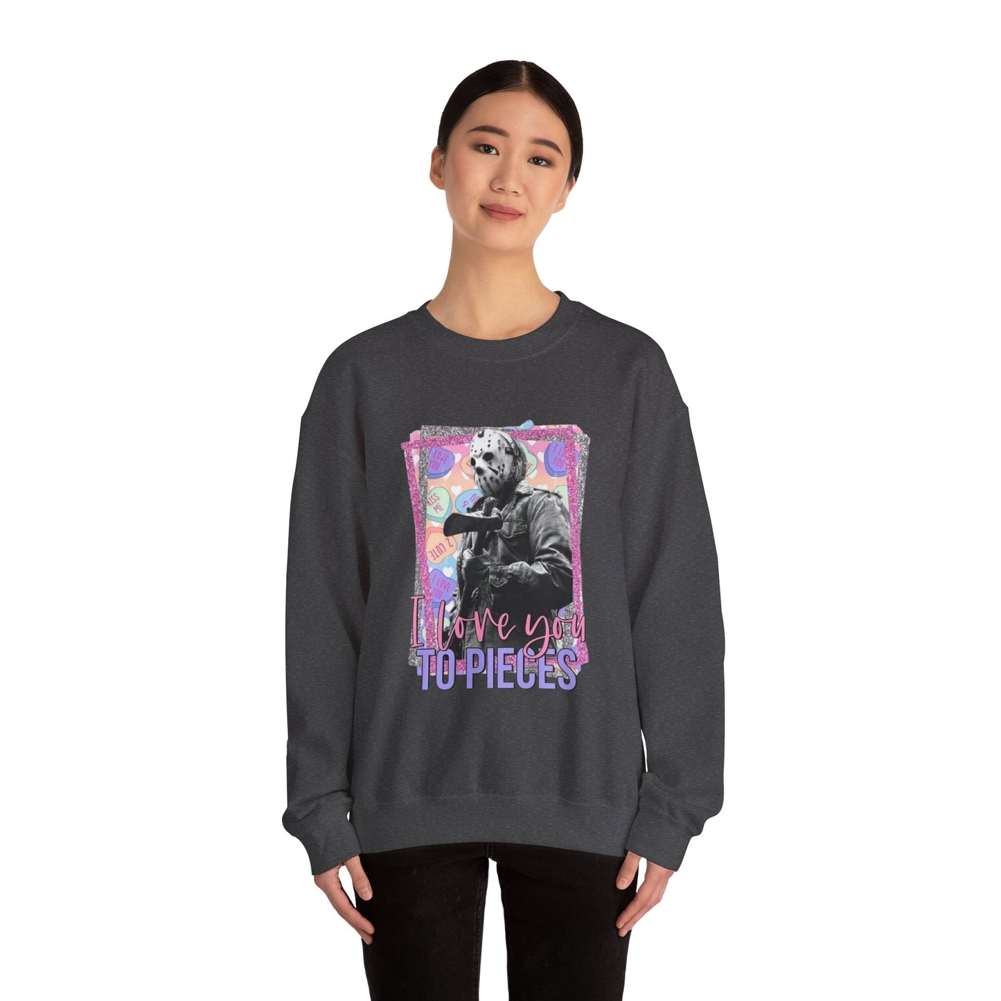 Crewneck Sweatshirt — "Love You to Pieces" Retro Horror Graphic