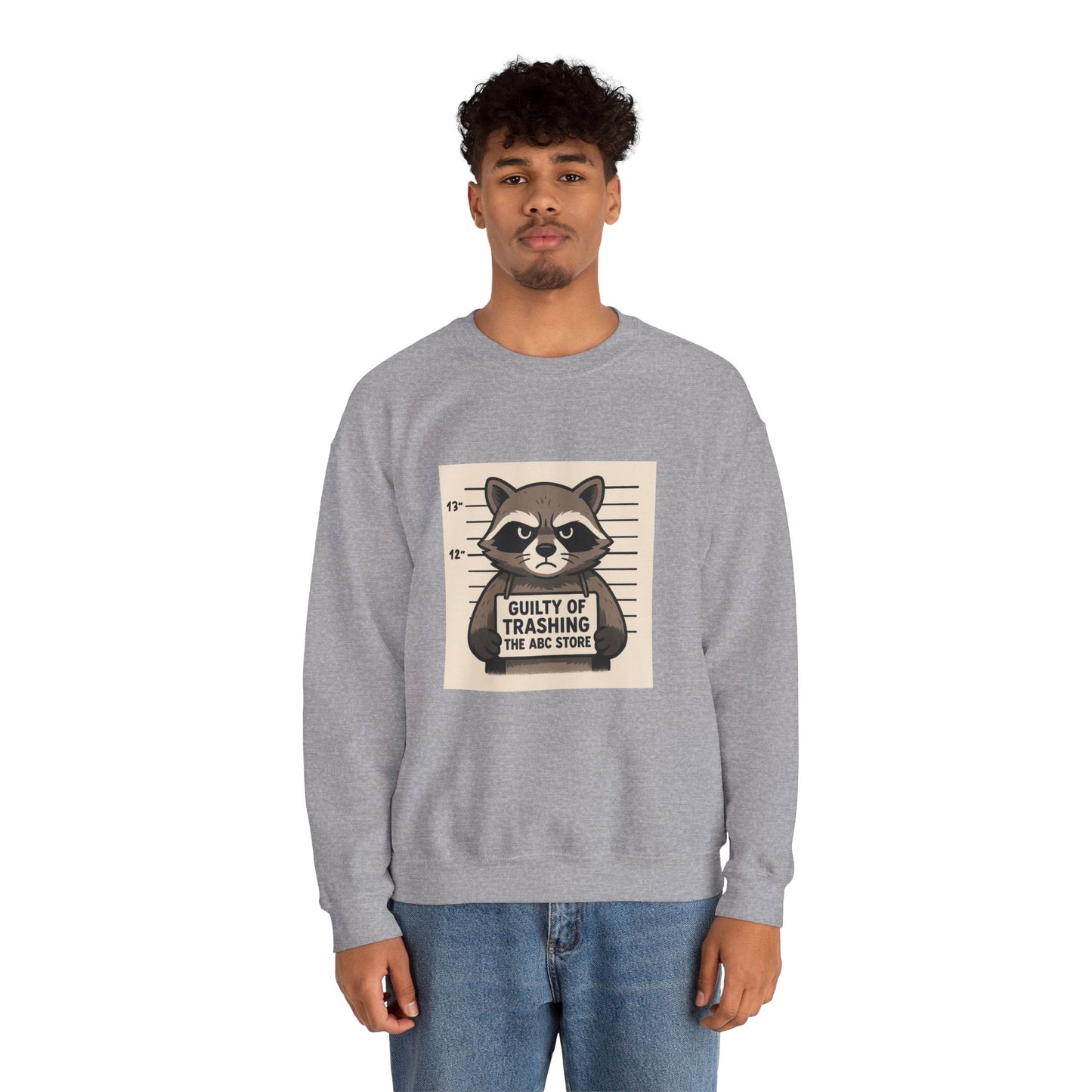“Guilty of Trashing the ABC Store” Raccoon Unisex Heavy Blend™ Crewneck Sweatshirt