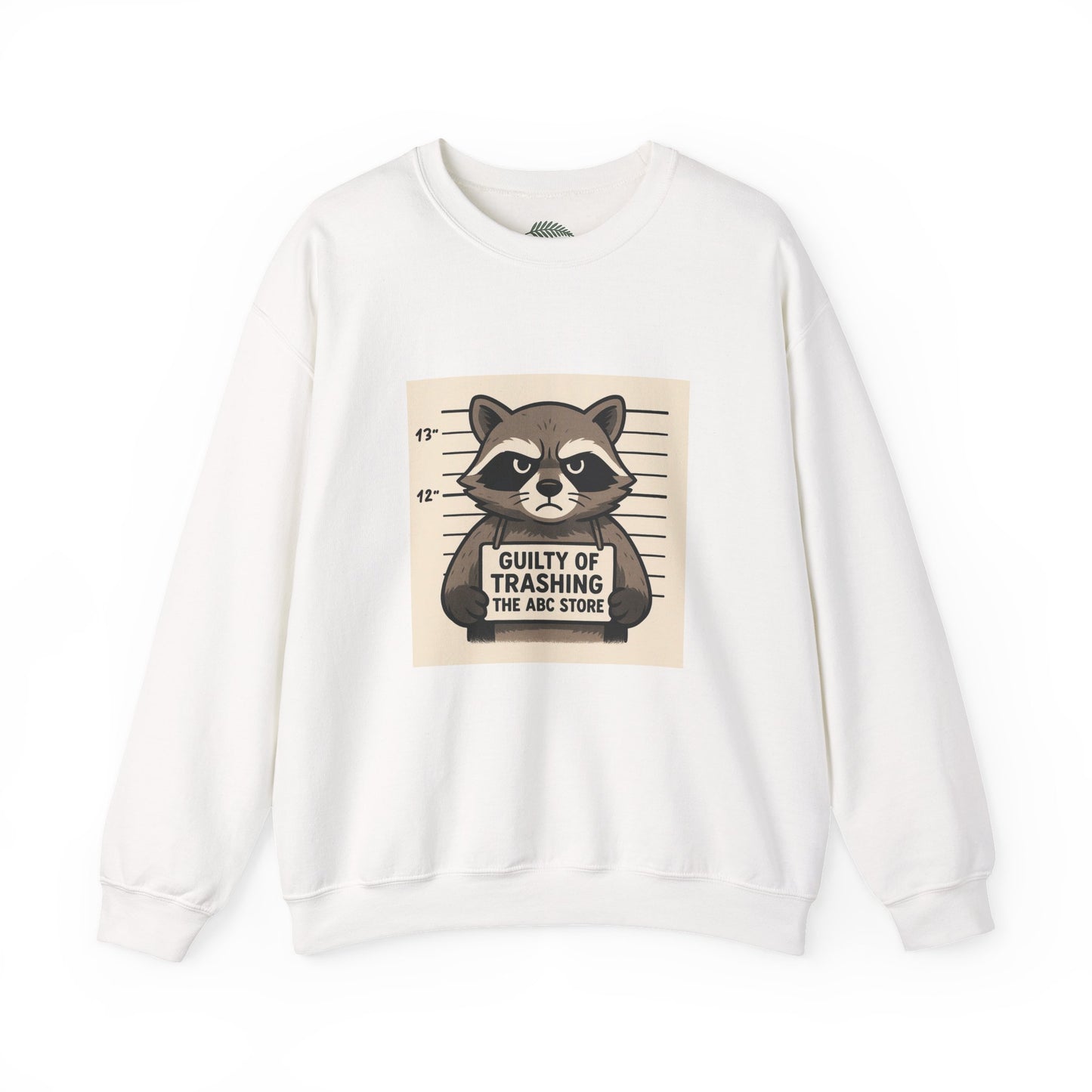 “Guilty of Trashing the ABC Store” Raccoon Unisex Heavy Blend™ Crewneck Sweatshirt