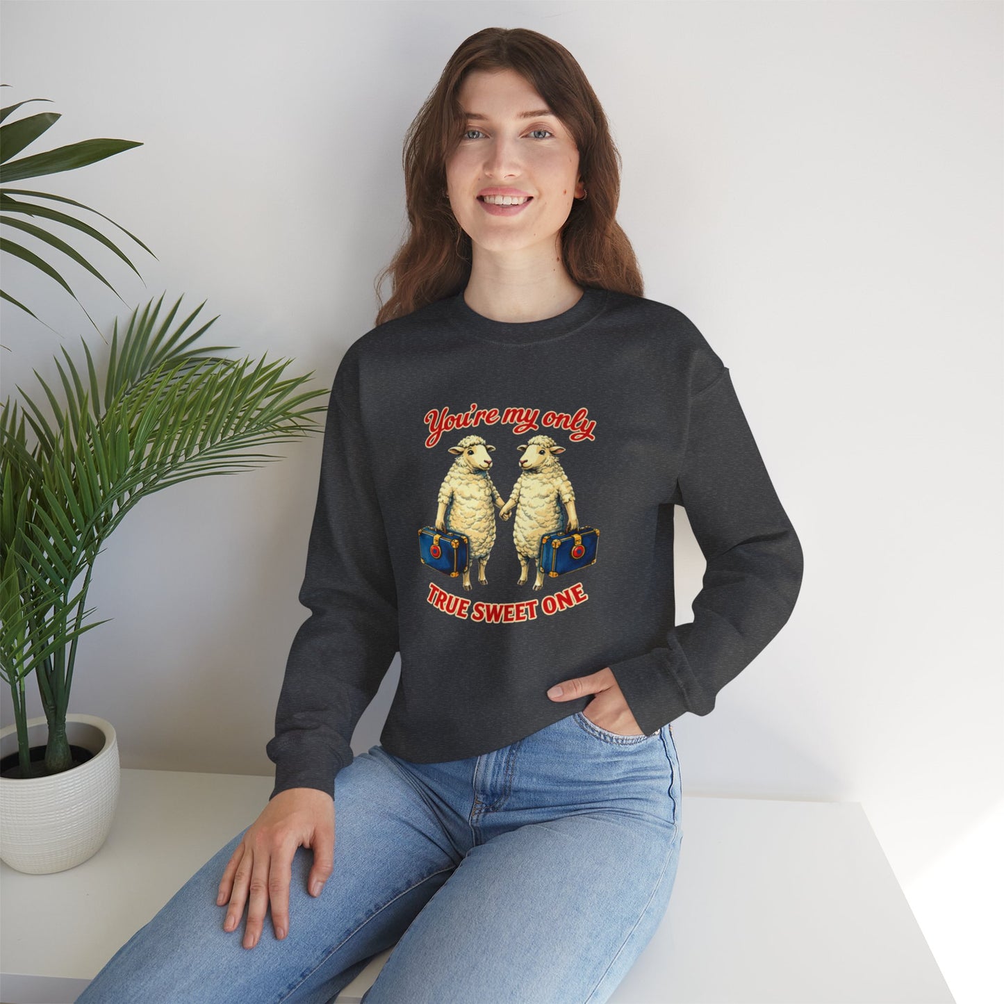 Crewneck Sweatshirt — “You’re My Only True Sweet One” Vintage Sheep Couples Design