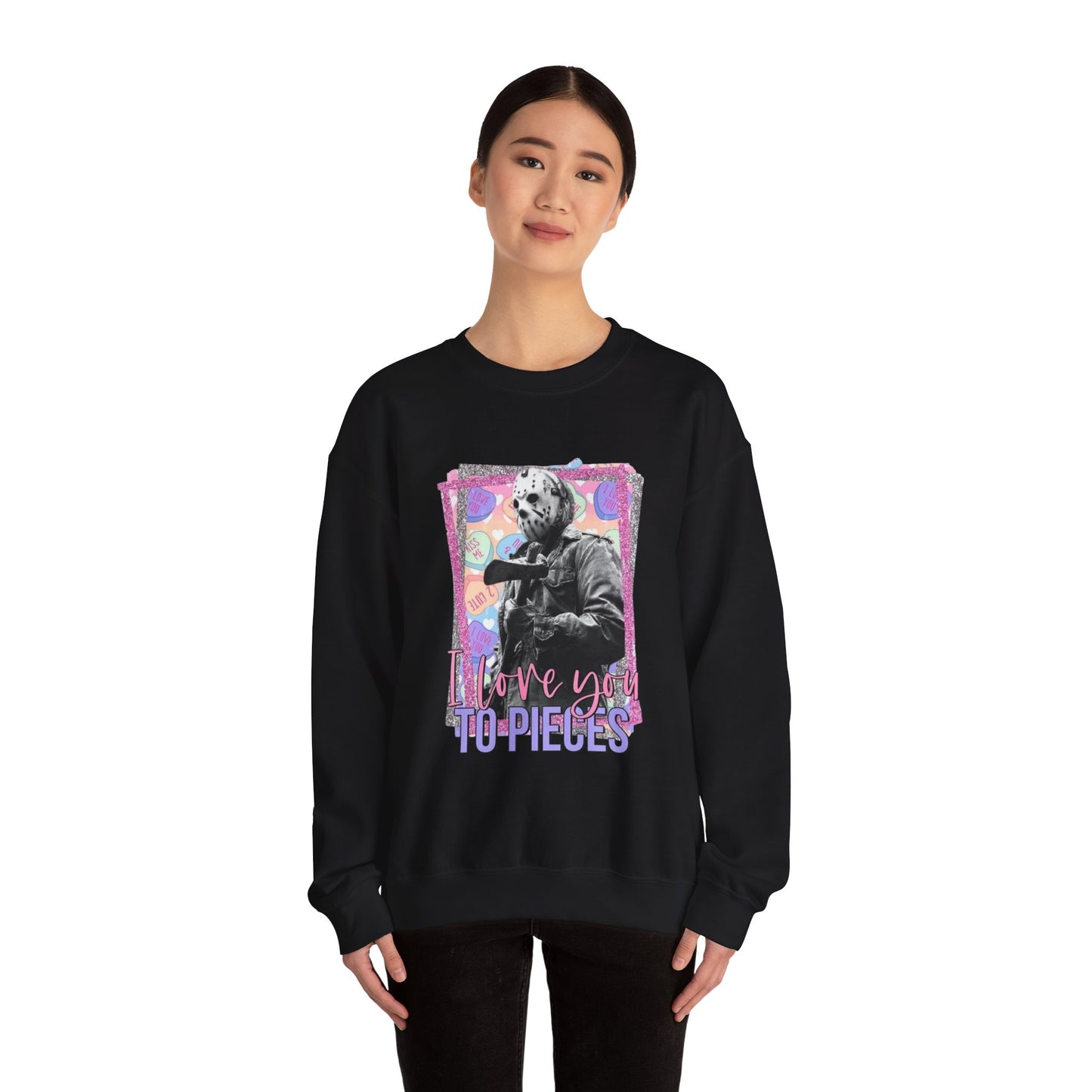 Crewneck Sweatshirt — "Love You to Pieces" Retro Horror Graphic