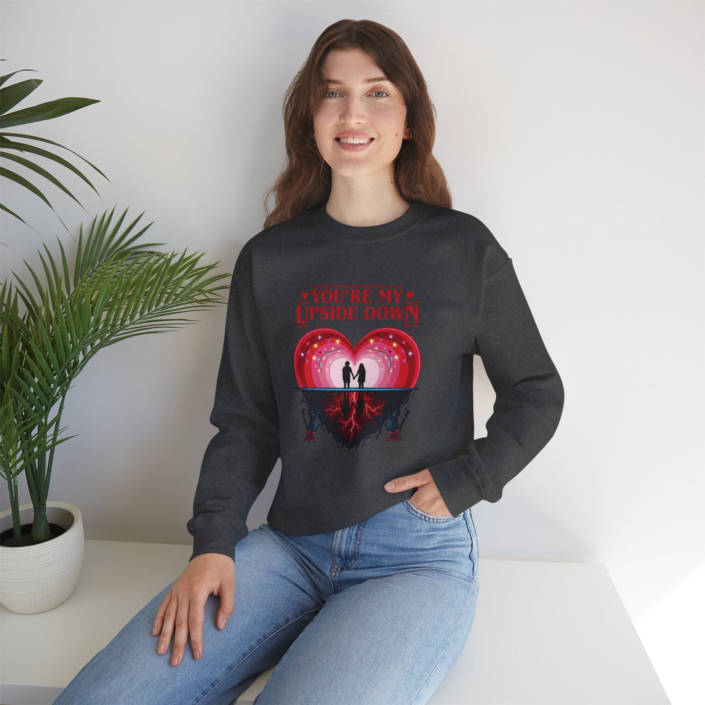 "You’re My Upside Down" Romantic Heart Design Crewneck Sweatshirt