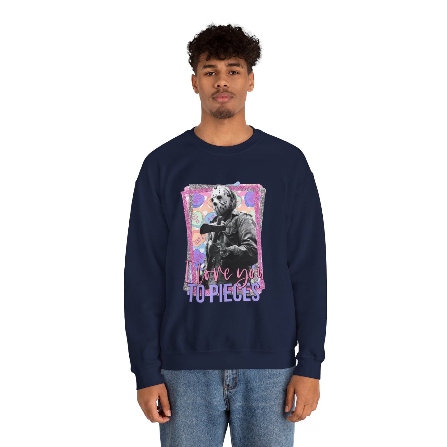 Crewneck Sweatshirt — "Love You to Pieces" Retro Horror Graphic