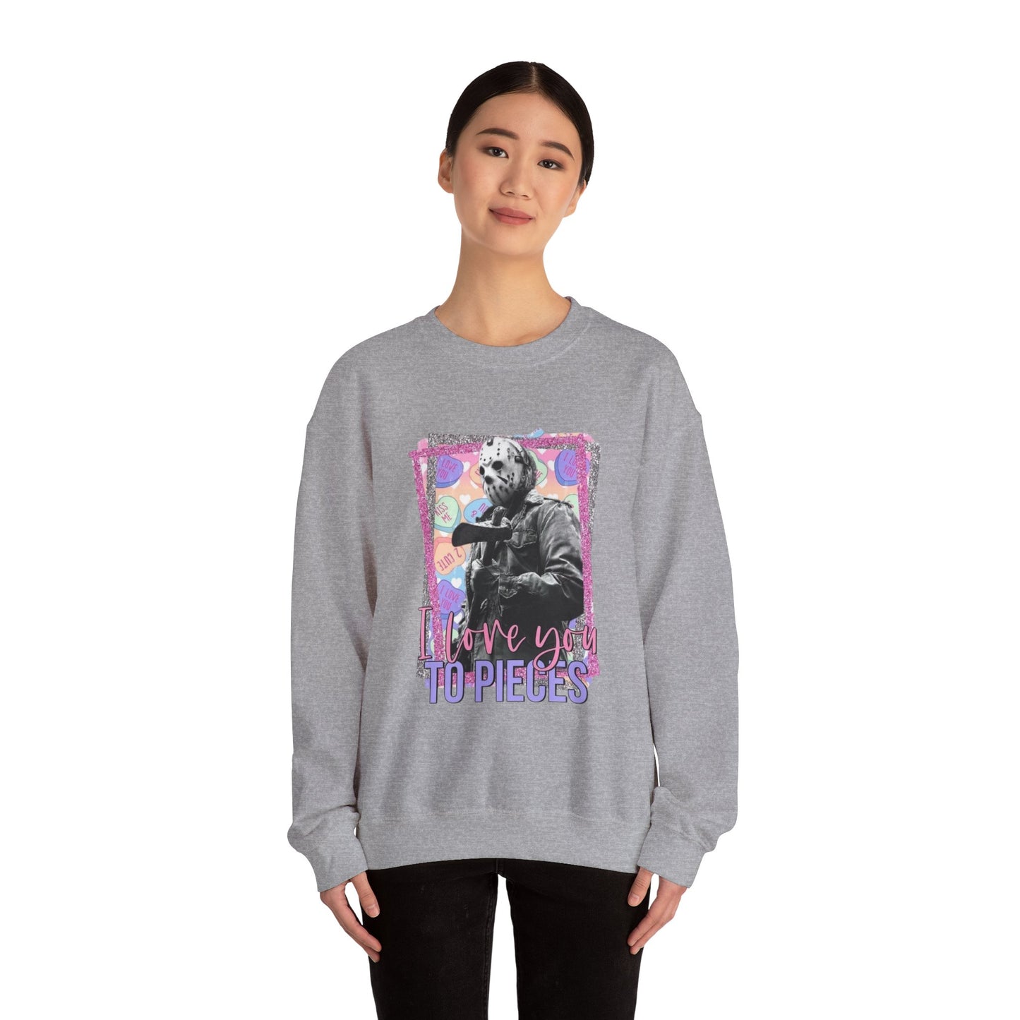 Crewneck Sweatshirt — "Love You to Pieces" Retro Horror Graphic