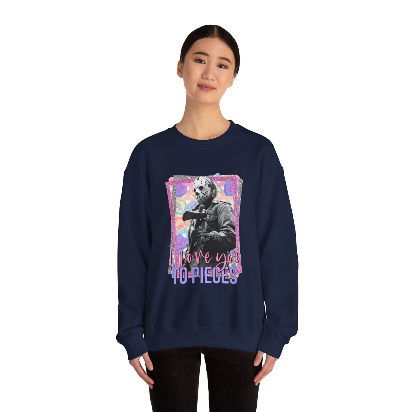 Crewneck Sweatshirt — "Love You to Pieces" Retro Horror Graphic