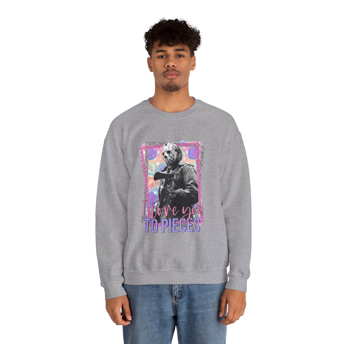 Crewneck Sweatshirt — "Love You to Pieces" Retro Horror Graphic