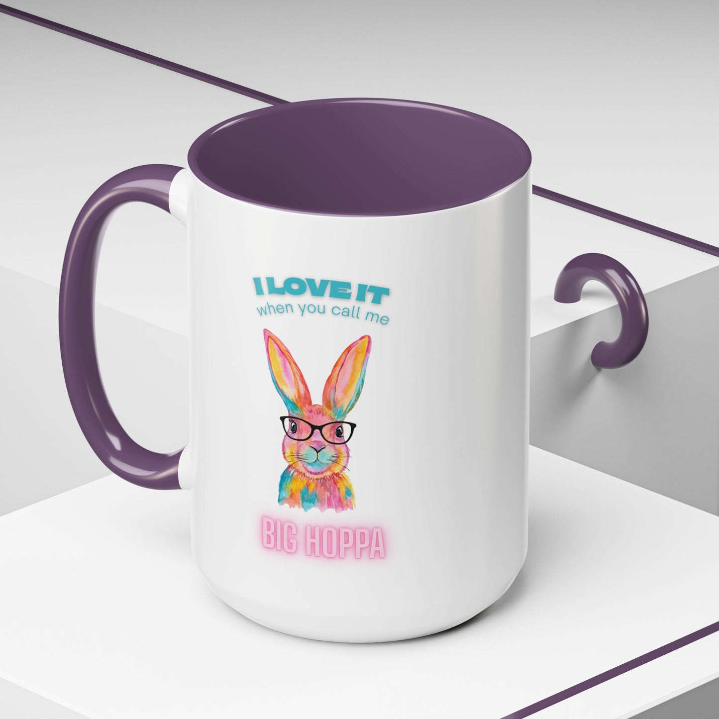 “I Love It When You Call Me Big Hoppa” Easter Bunny Ceramic Coffee Accent Color Mug (11/15 oz)