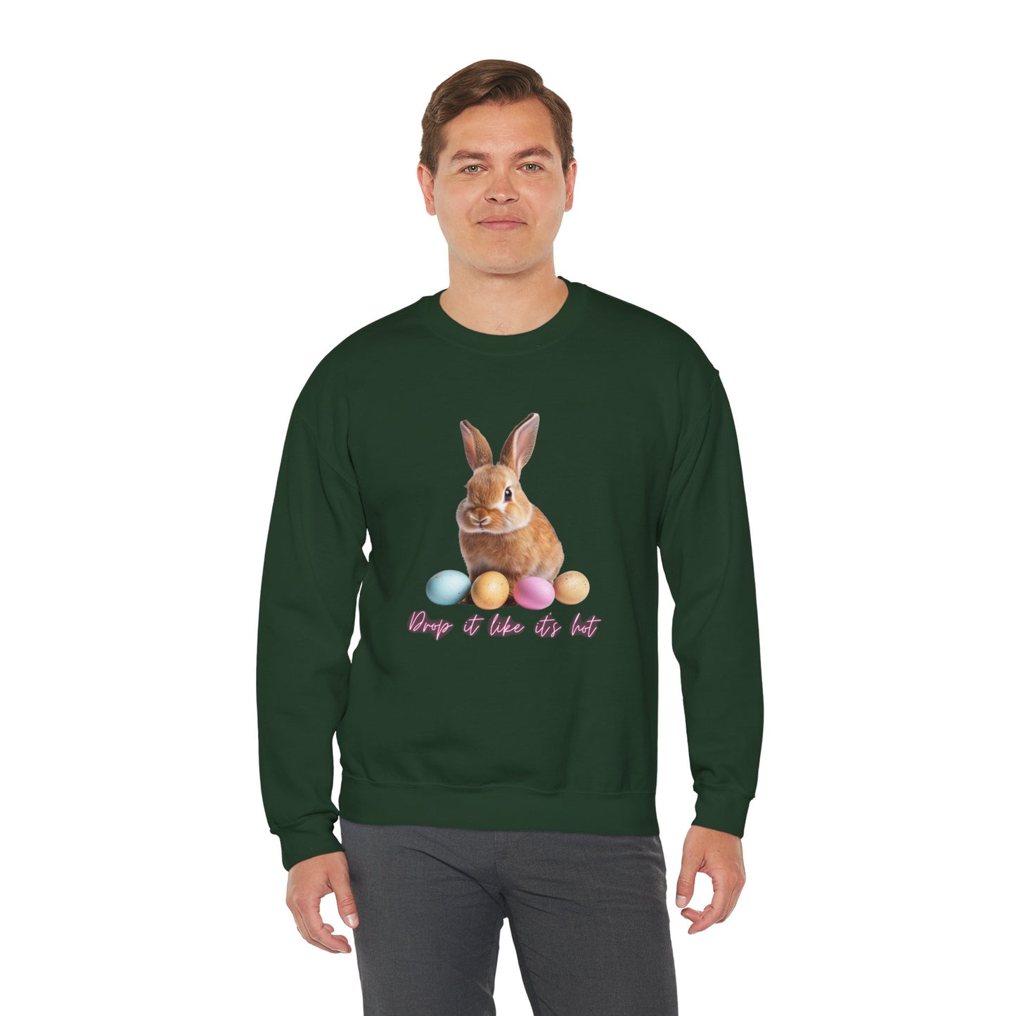 Easter Bunny Sweatshirt - 'Drop It Like It's Hot' Cute Bunny & Pastel Eggs Crewneck