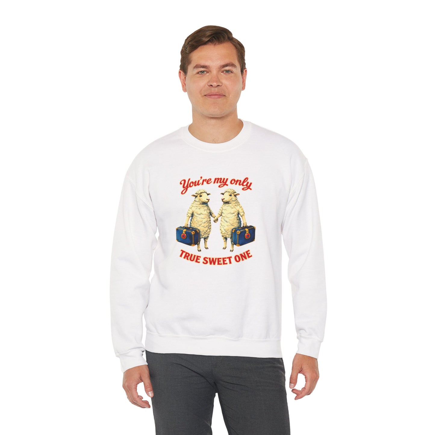 Crewneck Sweatshirt — “You’re My Only True Sweet One” Vintage Sheep Couples Design