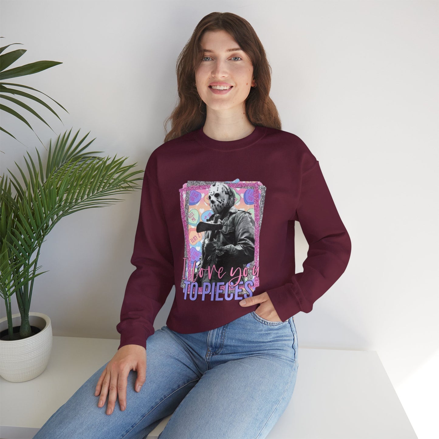 Crewneck Sweatshirt — "Love You to Pieces" Retro Horror Graphic