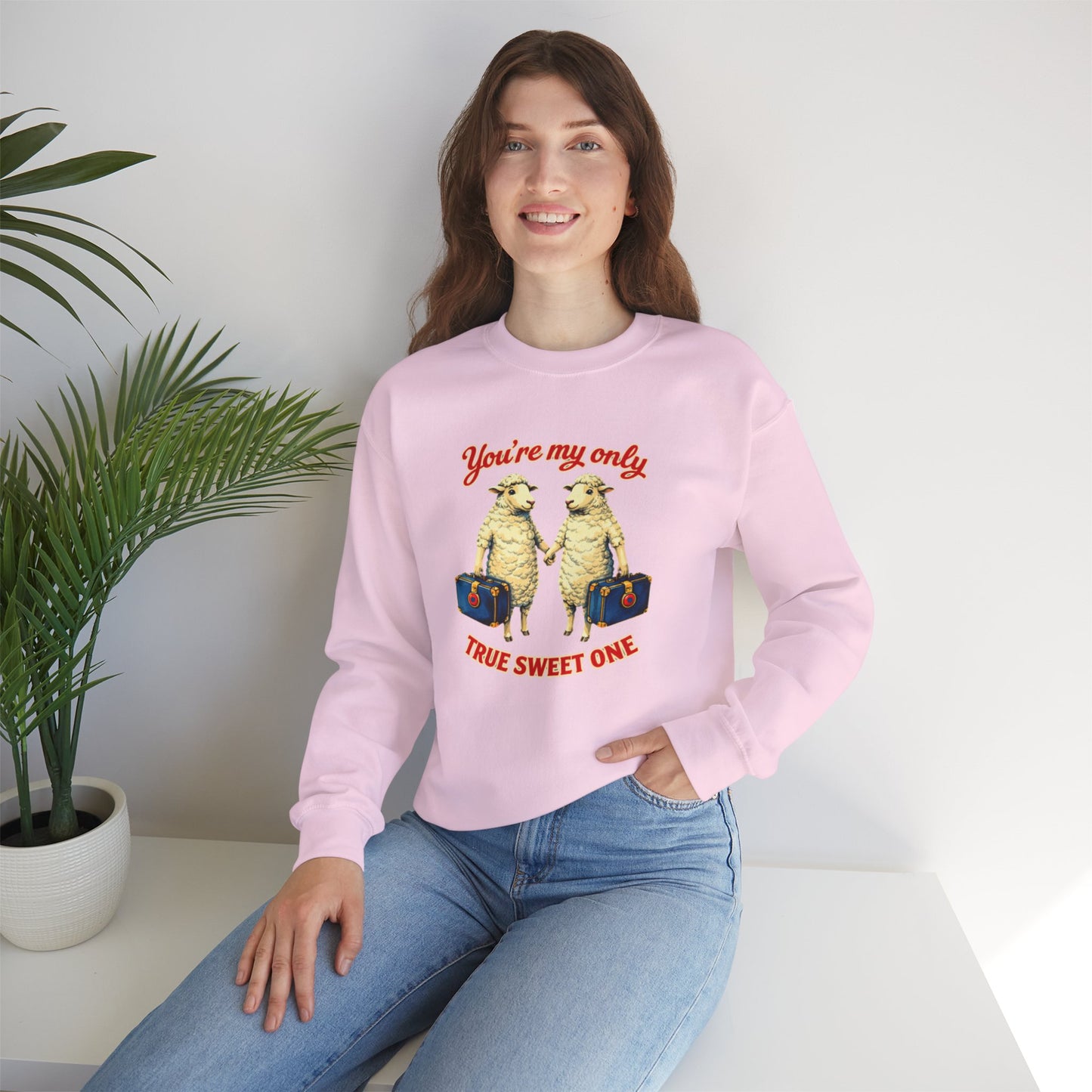Crewneck Sweatshirt — “You’re My Only True Sweet One” Vintage Sheep Couples Design