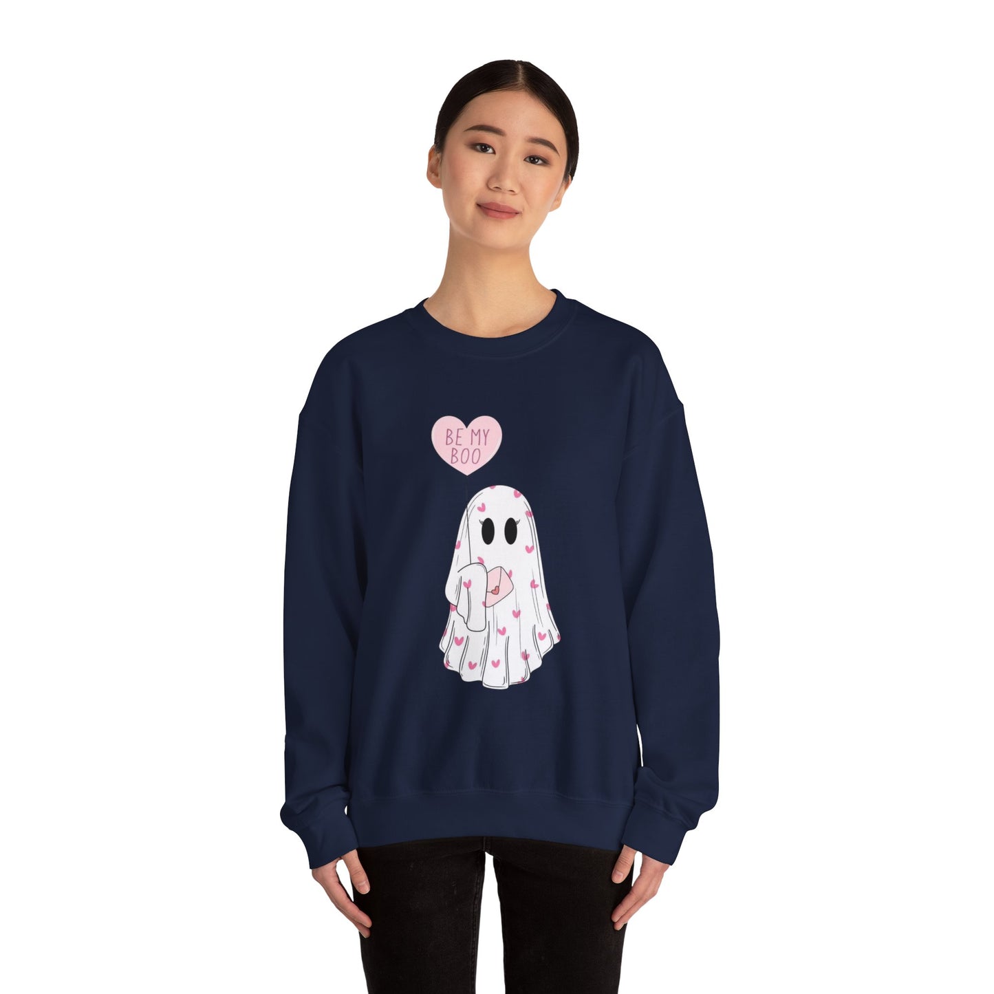 Valentine Ghost Sweatshirt – "Be My Boo" Cute Heart Ghost Crewneck