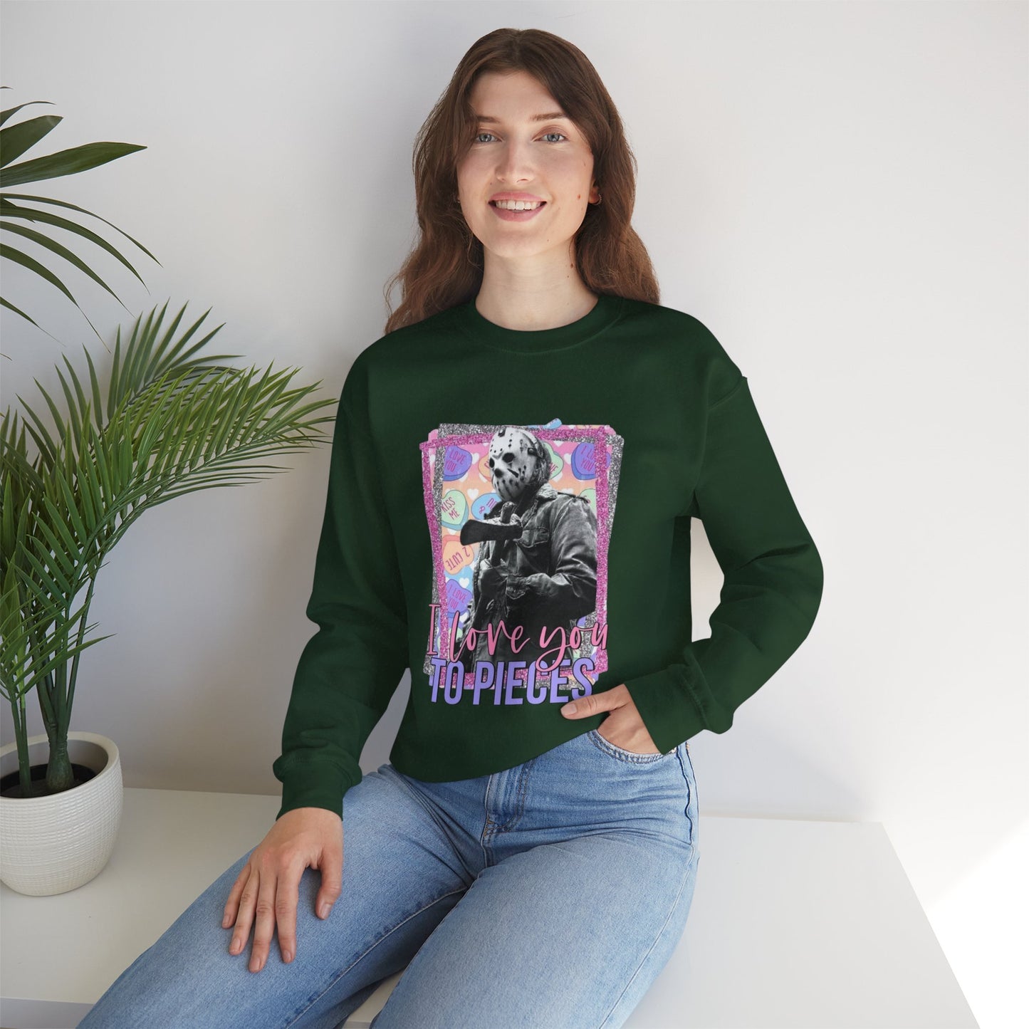 Crewneck Sweatshirt — "Love You to Pieces" Retro Horror Graphic