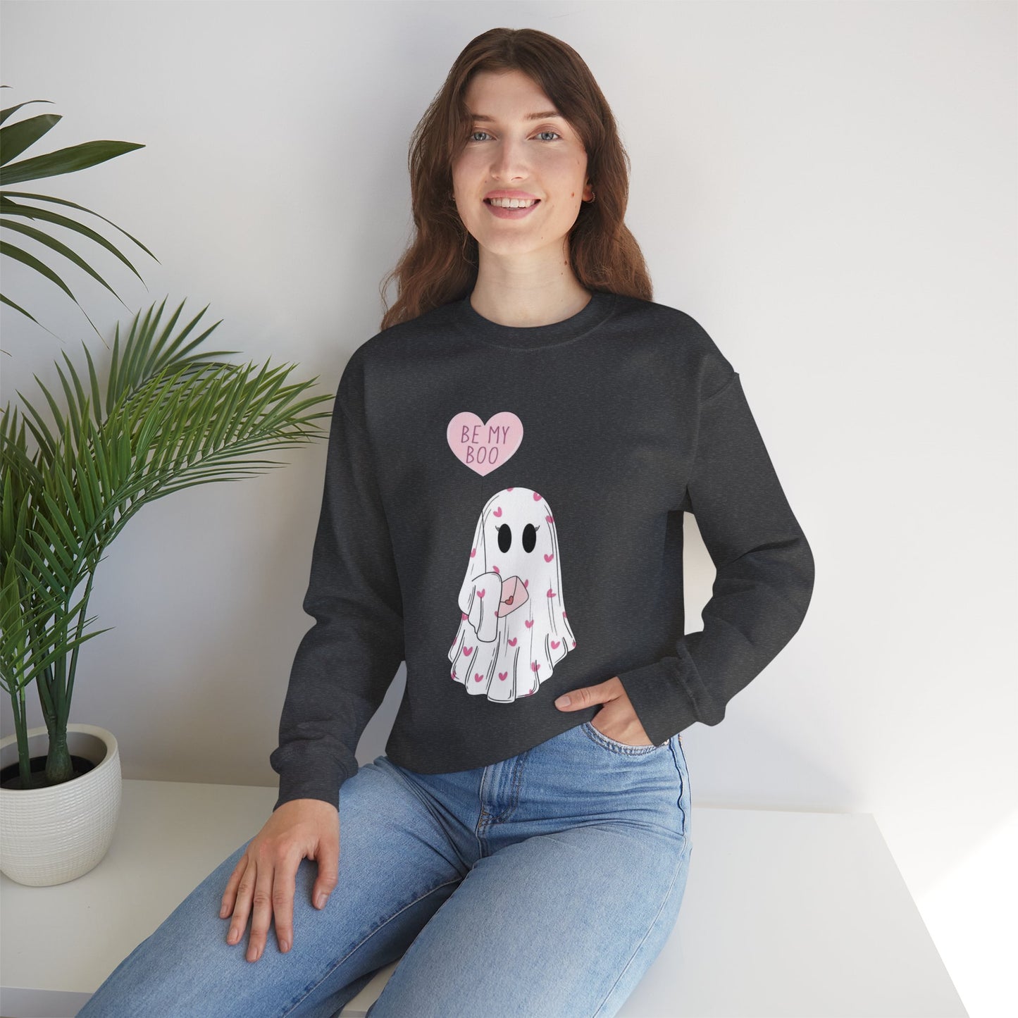 Valentine Ghost Sweatshirt – "Be My Boo" Cute Heart Ghost Crewneck
