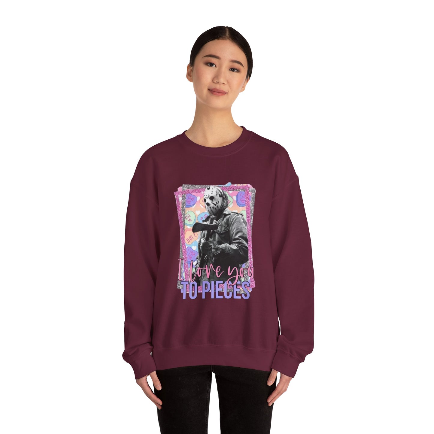Crewneck Sweatshirt — "Love You to Pieces" Retro Horror Graphic