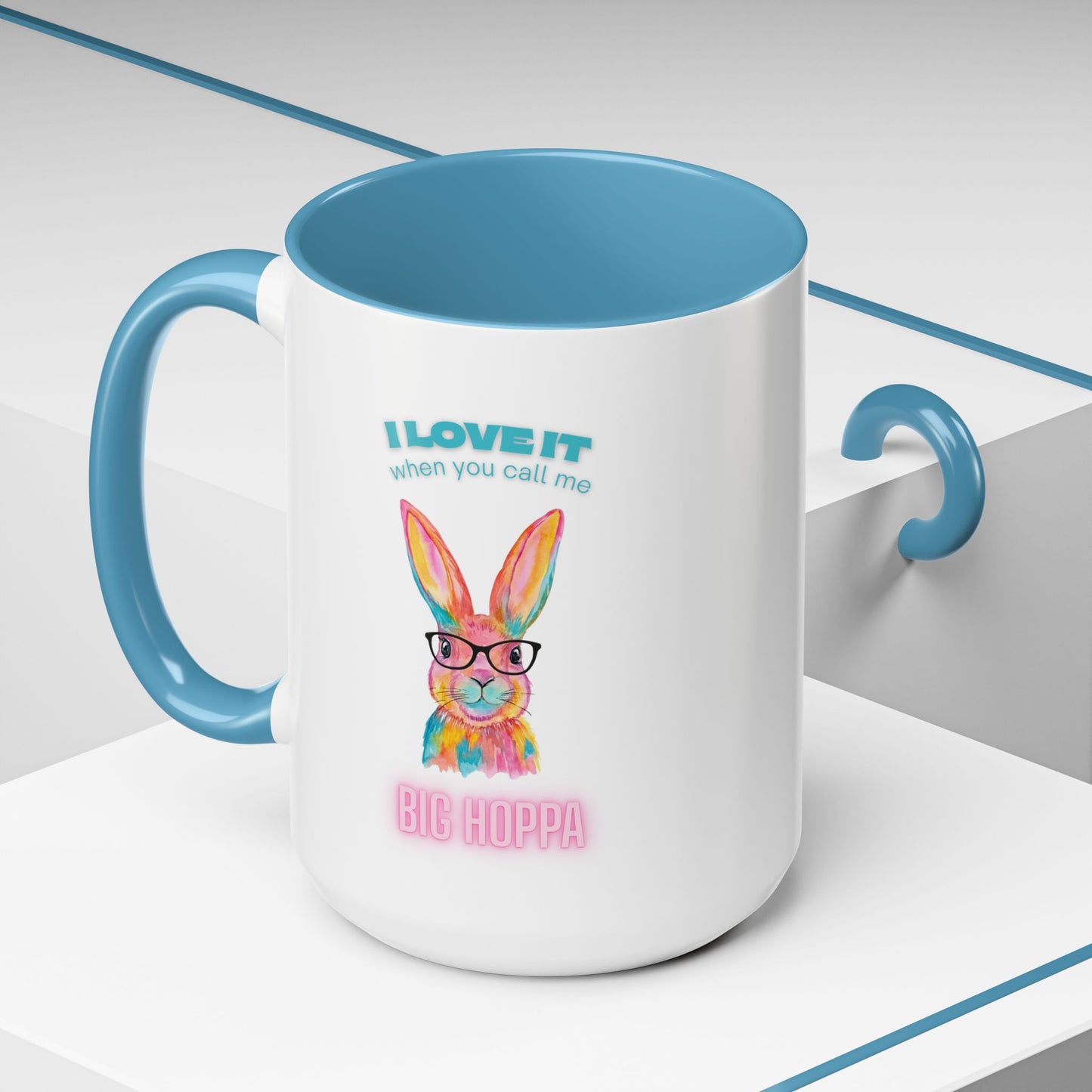 “I Love It When You Call Me Big Hoppa” Easter Bunny Ceramic Coffee Accent Color Mug (11/15 oz)