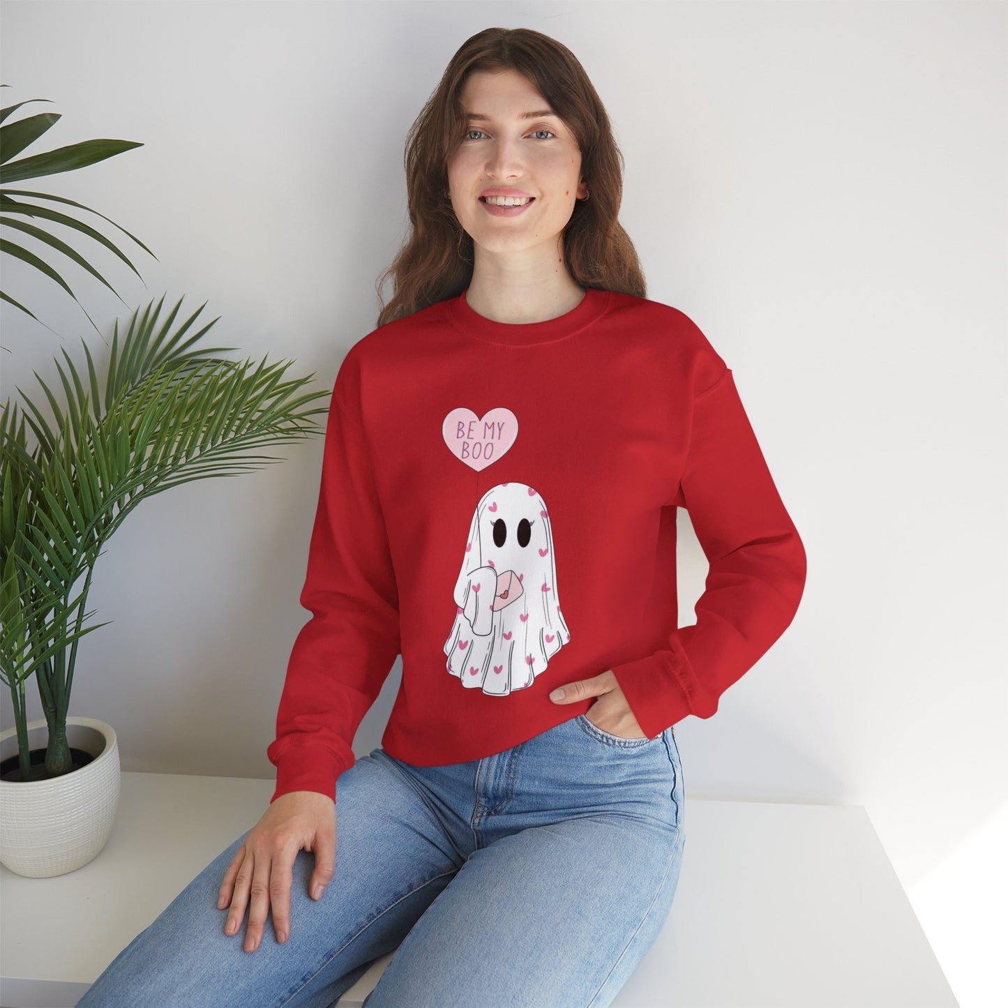 Valentine Ghost Sweatshirt – "Be My Boo" Cute Heart Ghost Crewneck
