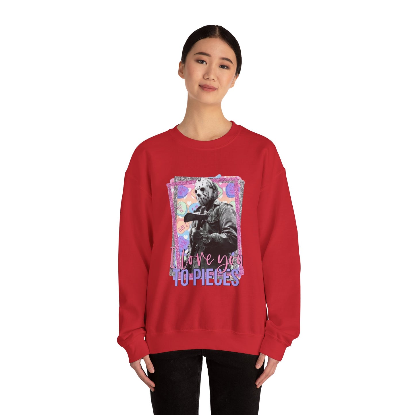 Crewneck Sweatshirt — "Love You to Pieces" Retro Horror Graphic