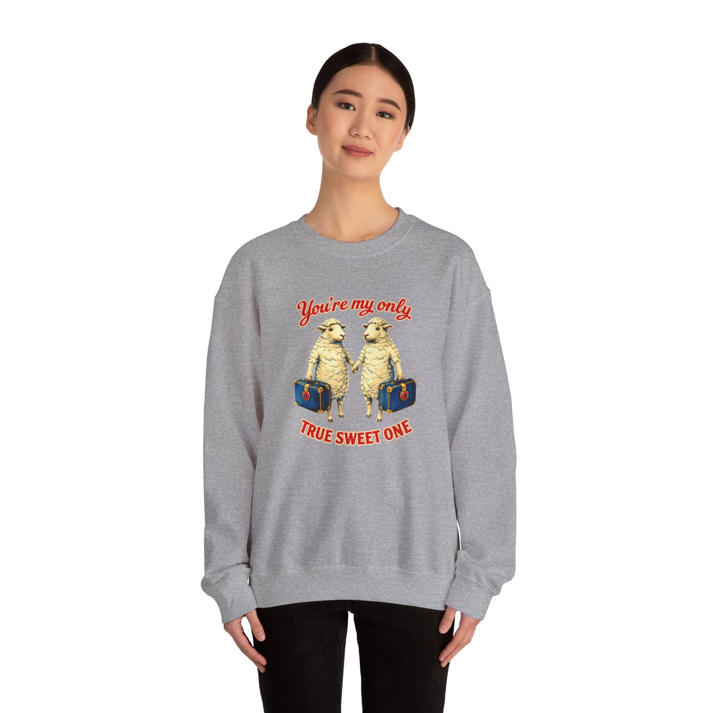 Crewneck Sweatshirt — “You’re My Only True Sweet One” Vintage Sheep Couples Design