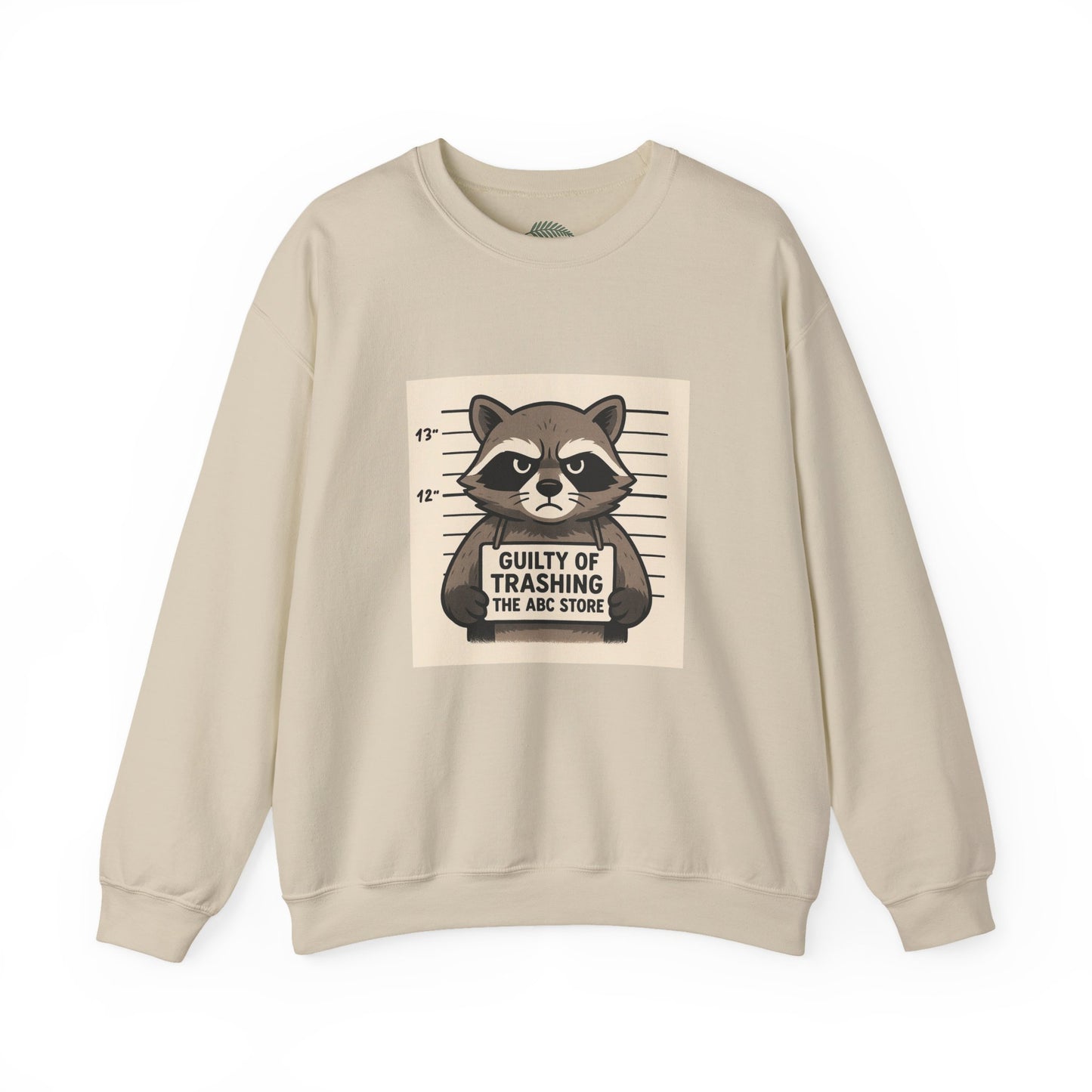 “Guilty of Trashing the ABC Store” Raccoon Unisex Heavy Blend™ Crewneck Sweatshirt