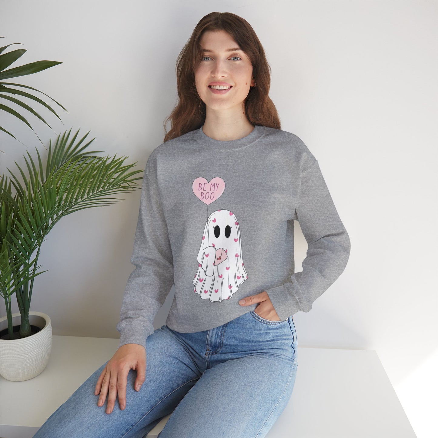 Valentine Ghost Sweatshirt – "Be My Boo" Cute Heart Ghost Crewneck