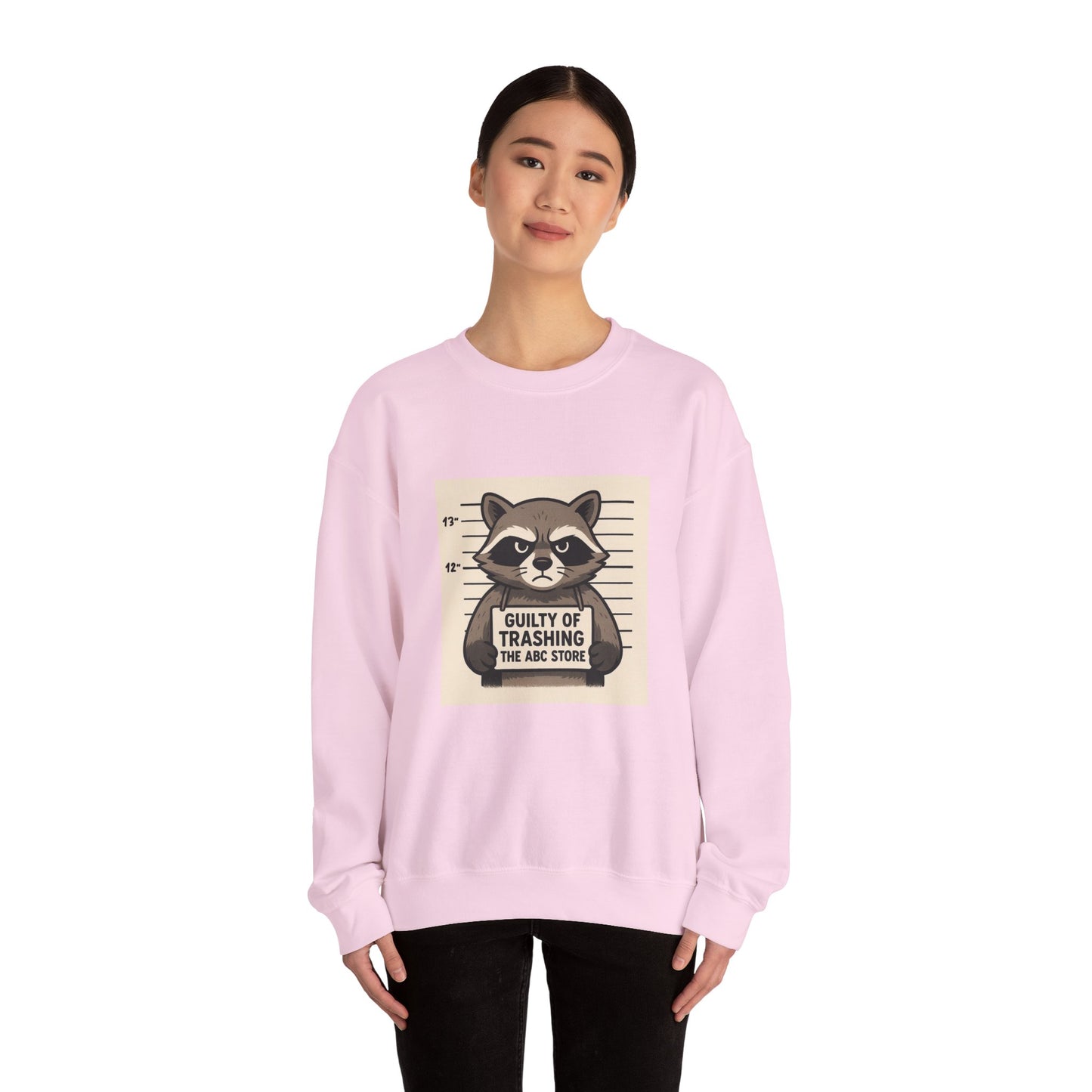 “Guilty of Trashing the ABC Store” Raccoon Unisex Heavy Blend™ Crewneck Sweatshirt