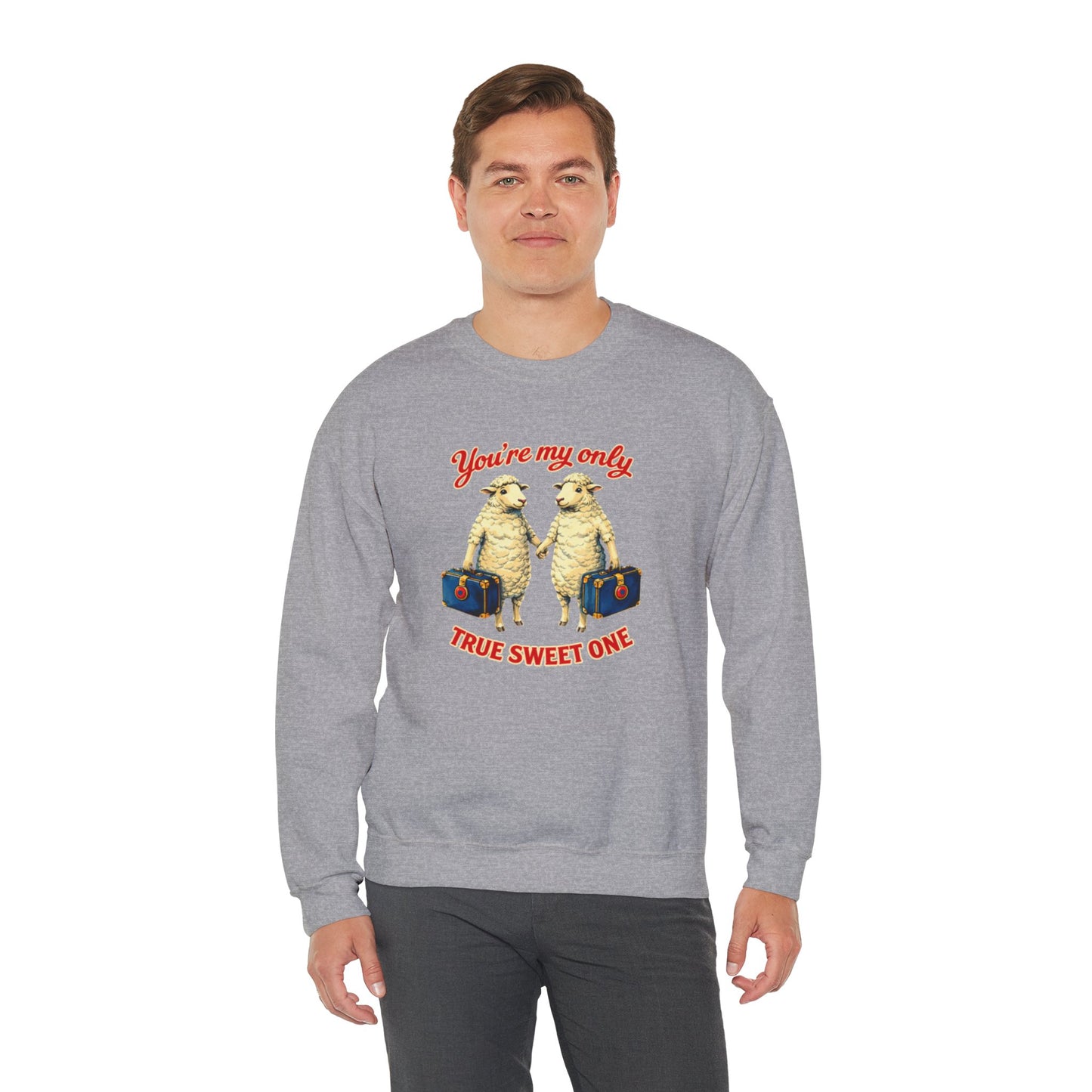Crewneck Sweatshirt — “You’re My Only True Sweet One” Vintage Sheep Couples Design