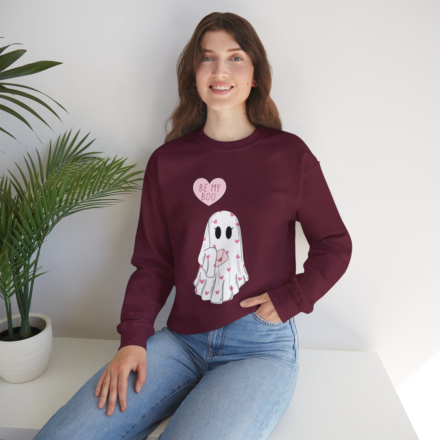 Valentine Ghost Sweatshirt – "Be My Boo" Cute Heart Ghost Crewneck
