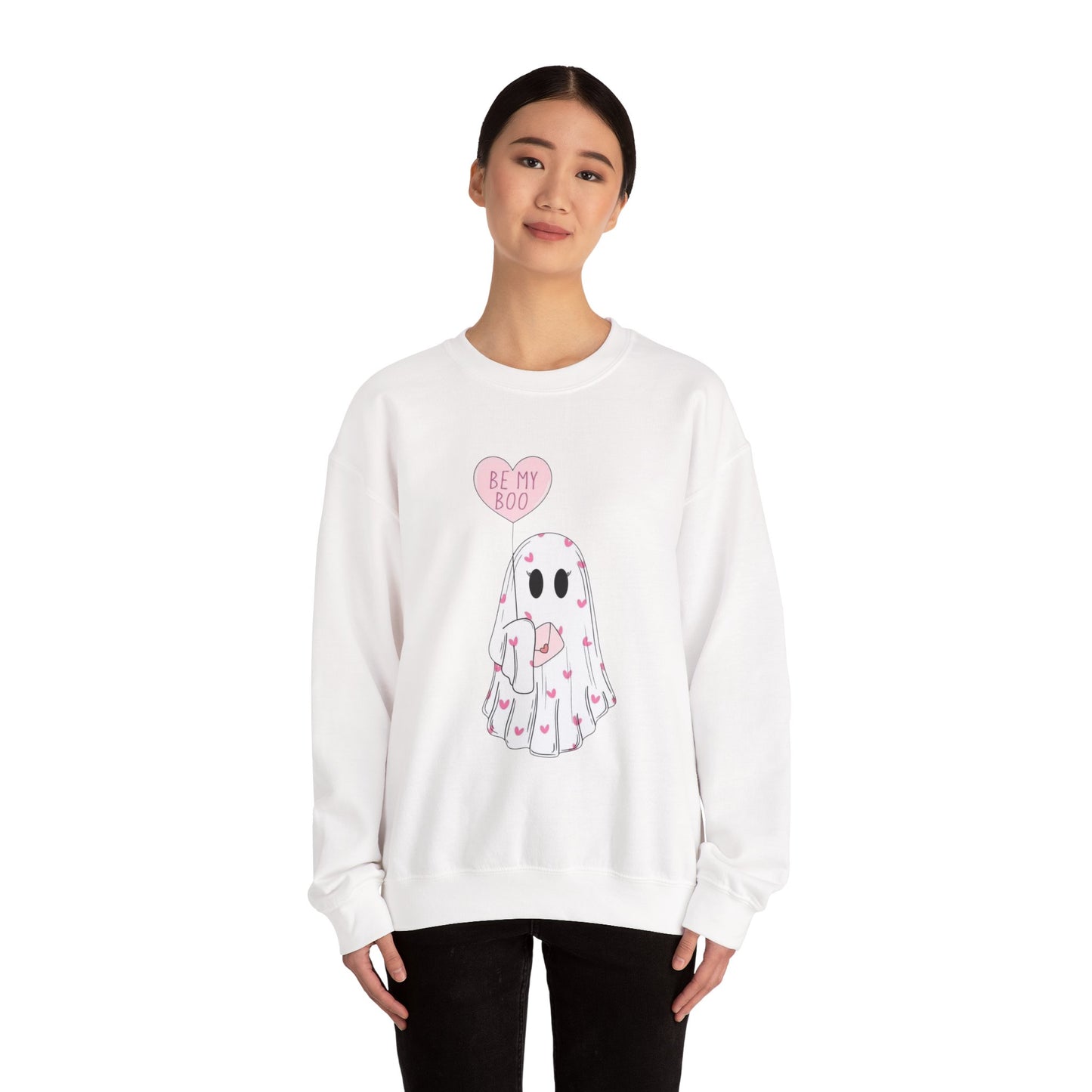 Valentine Ghost Sweatshirt – "Be My Boo" Cute Heart Ghost Crewneck