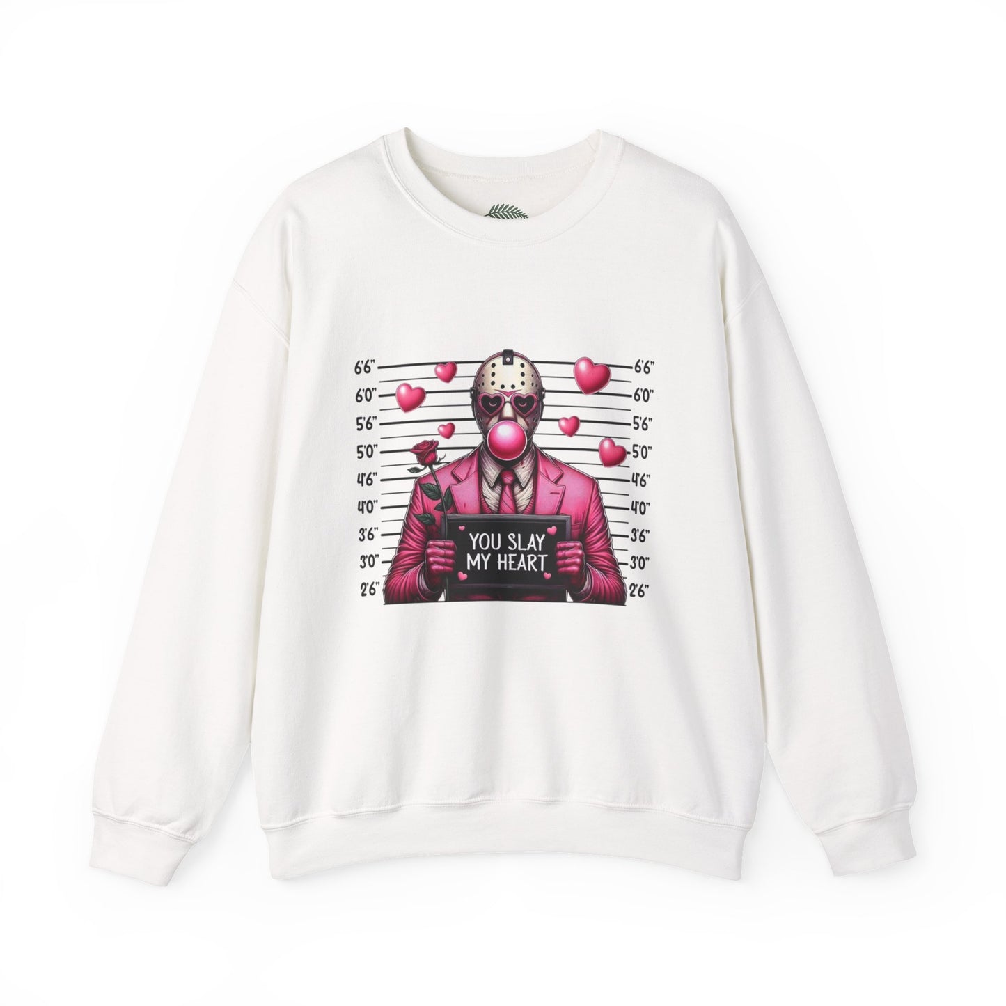Jason Mask Mugshot Sweatshirt — "You Slay My Heart" Horror Valentine Crewneck