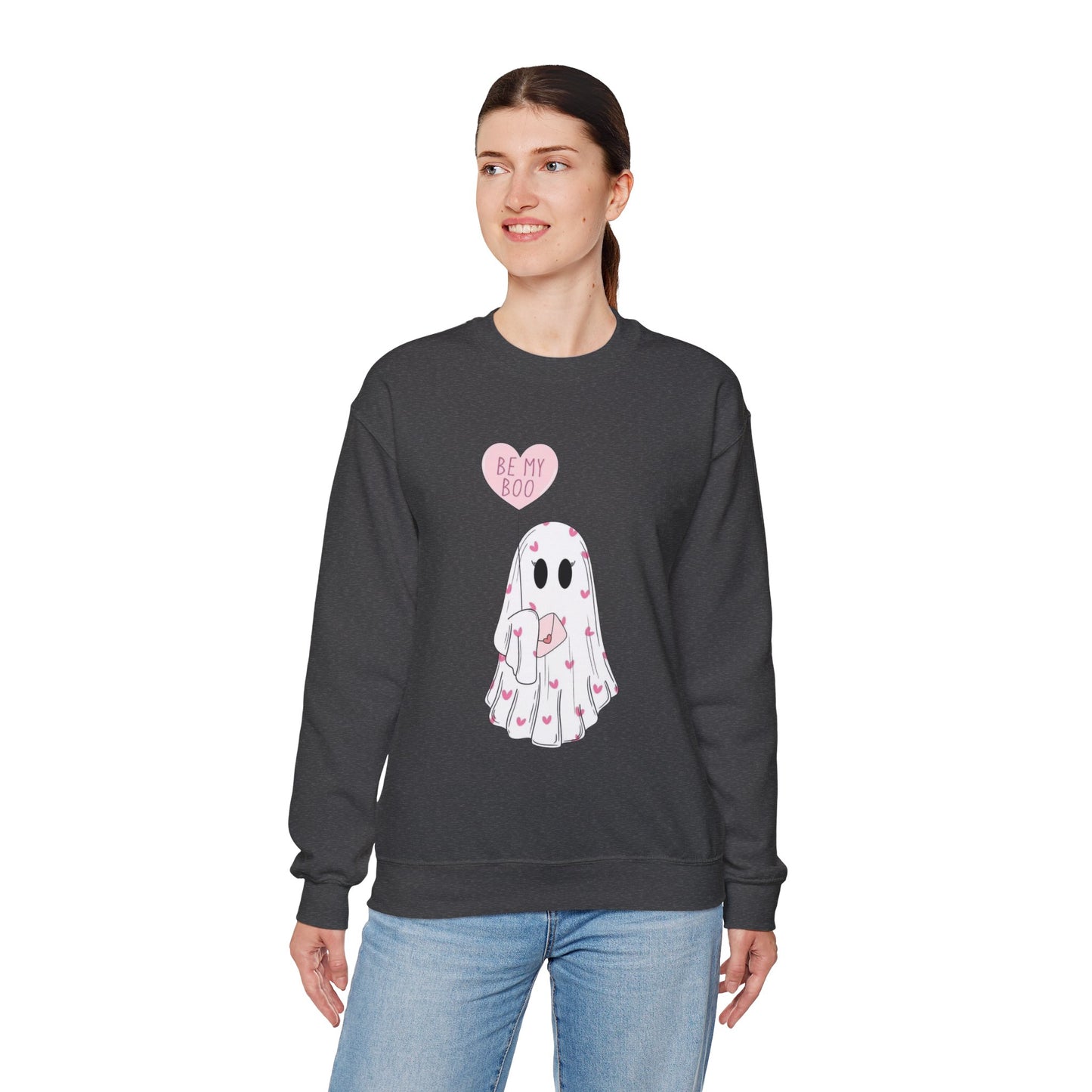 Valentine Ghost Sweatshirt – "Be My Boo" Cute Heart Ghost Crewneck