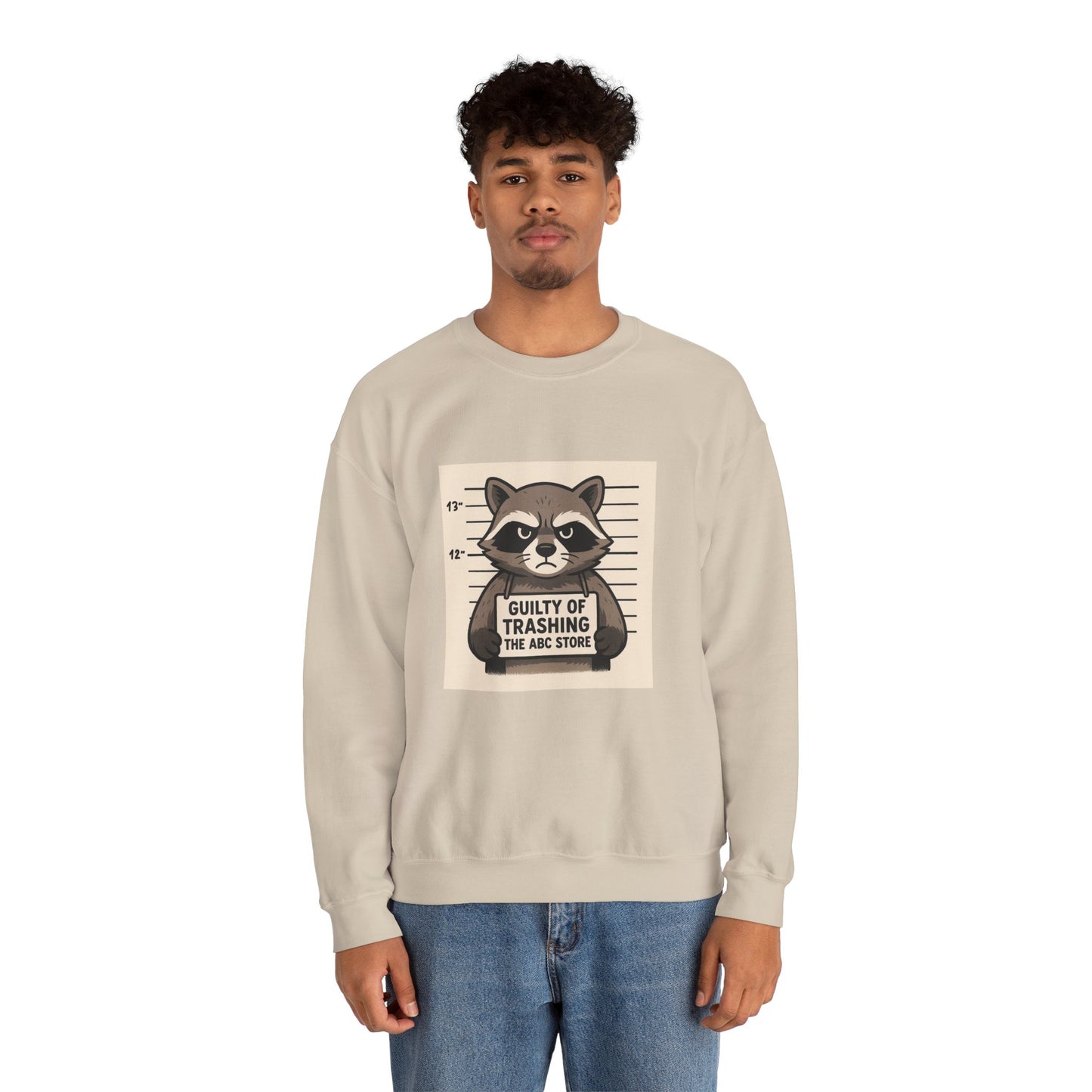 “Guilty of Trashing the ABC Store” Raccoon Unisex Heavy Blend™ Crewneck Sweatshirt
