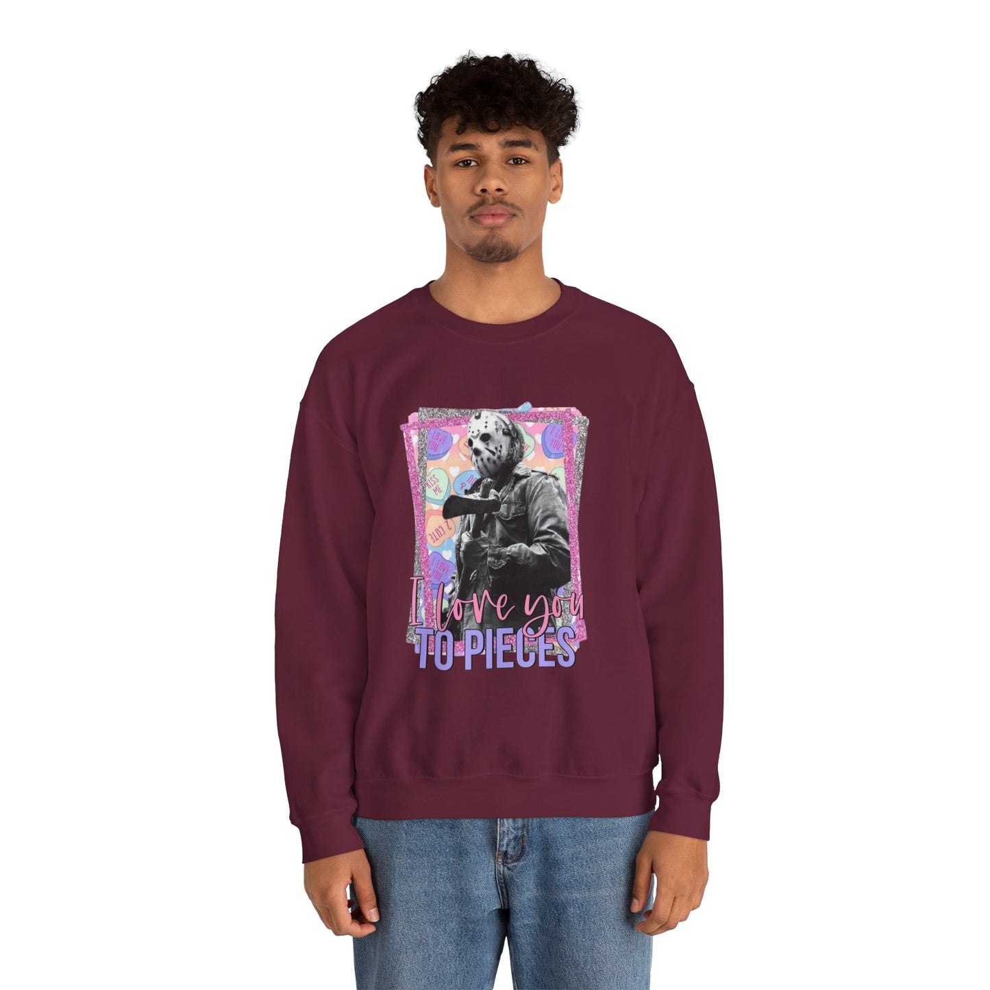 Crewneck Sweatshirt — "Love You to Pieces" Retro Horror Graphic