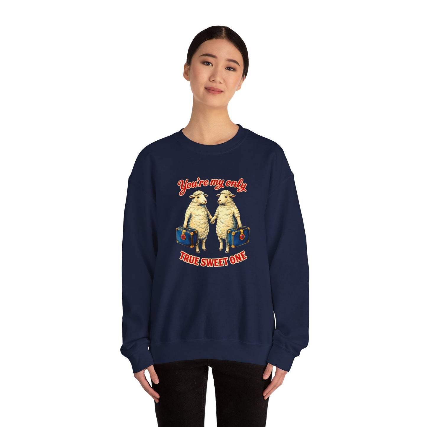 Crewneck Sweatshirt — “You’re My Only True Sweet One” Vintage Sheep Couples Design