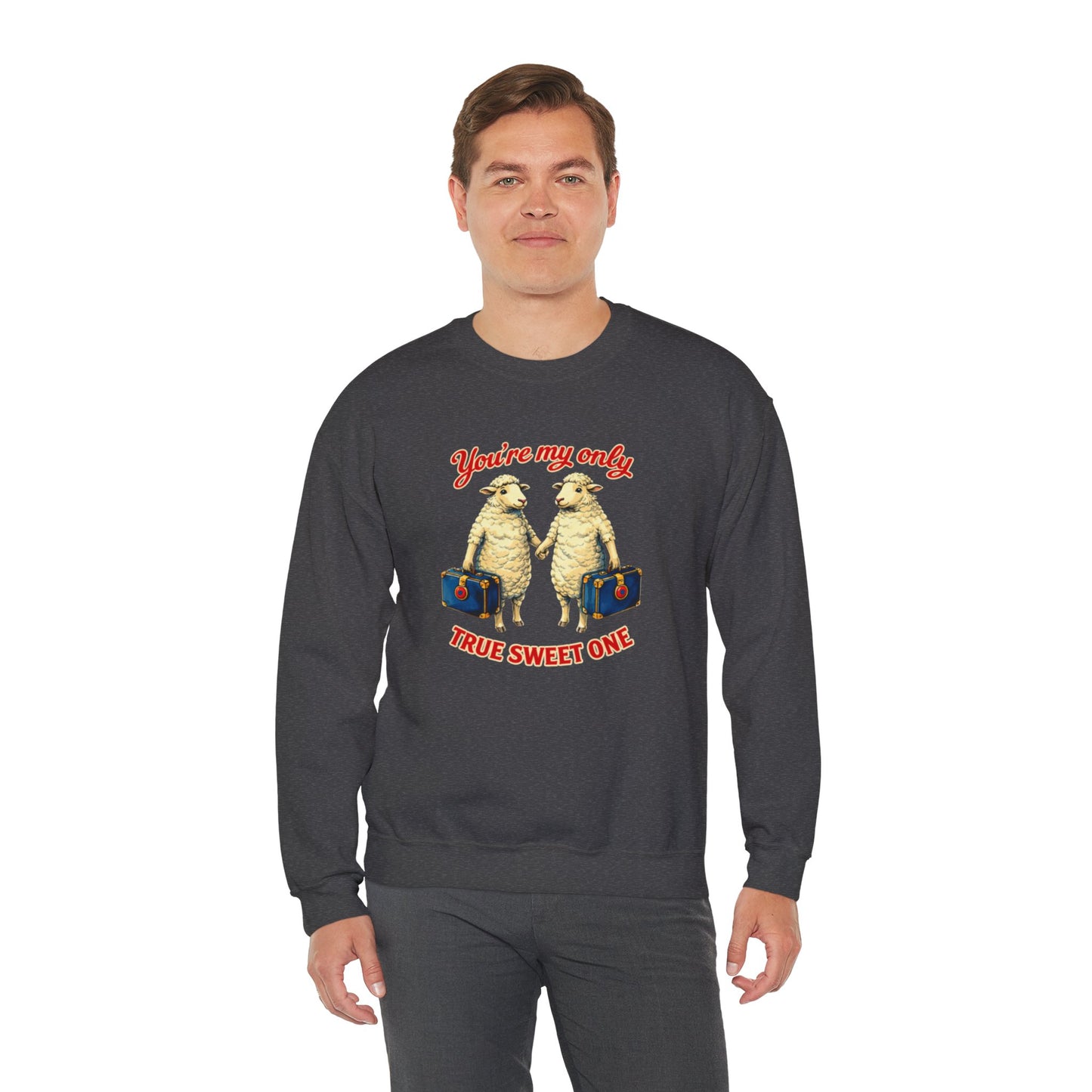 Crewneck Sweatshirt — “You’re My Only True Sweet One” Vintage Sheep Couples Design