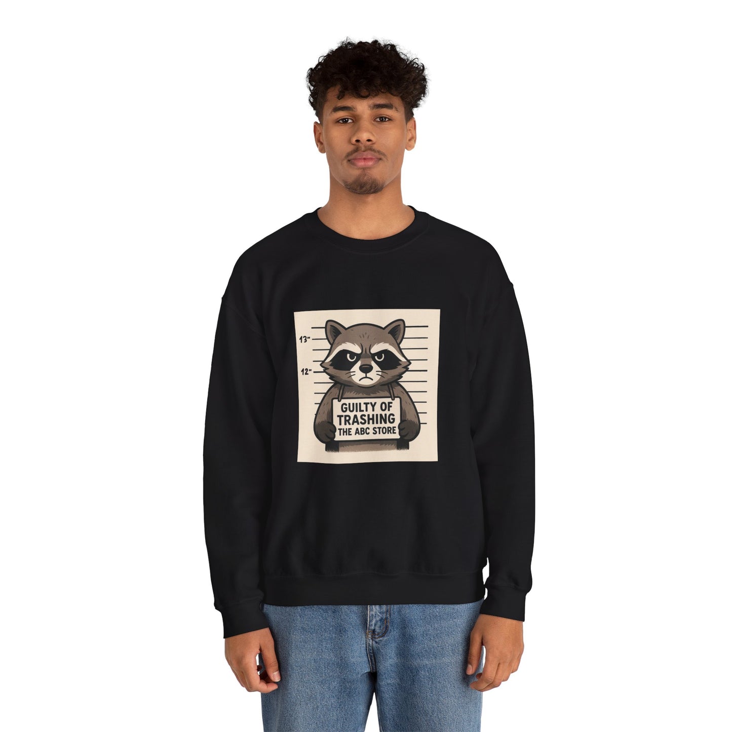 “Guilty of Trashing the ABC Store” Raccoon Unisex Heavy Blend™ Crewneck Sweatshirt